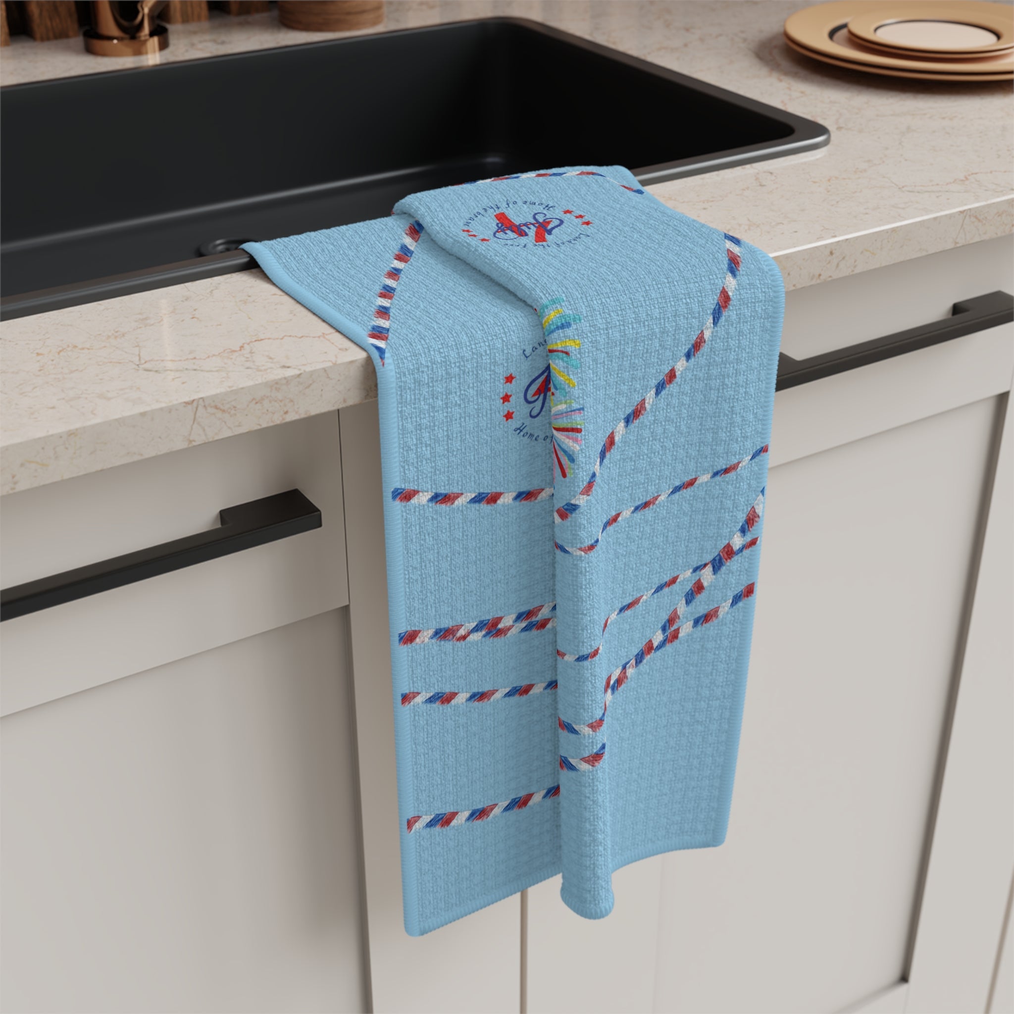 Southport July 4th Microfiber Waffle Kitchen Towel - Blue Cava