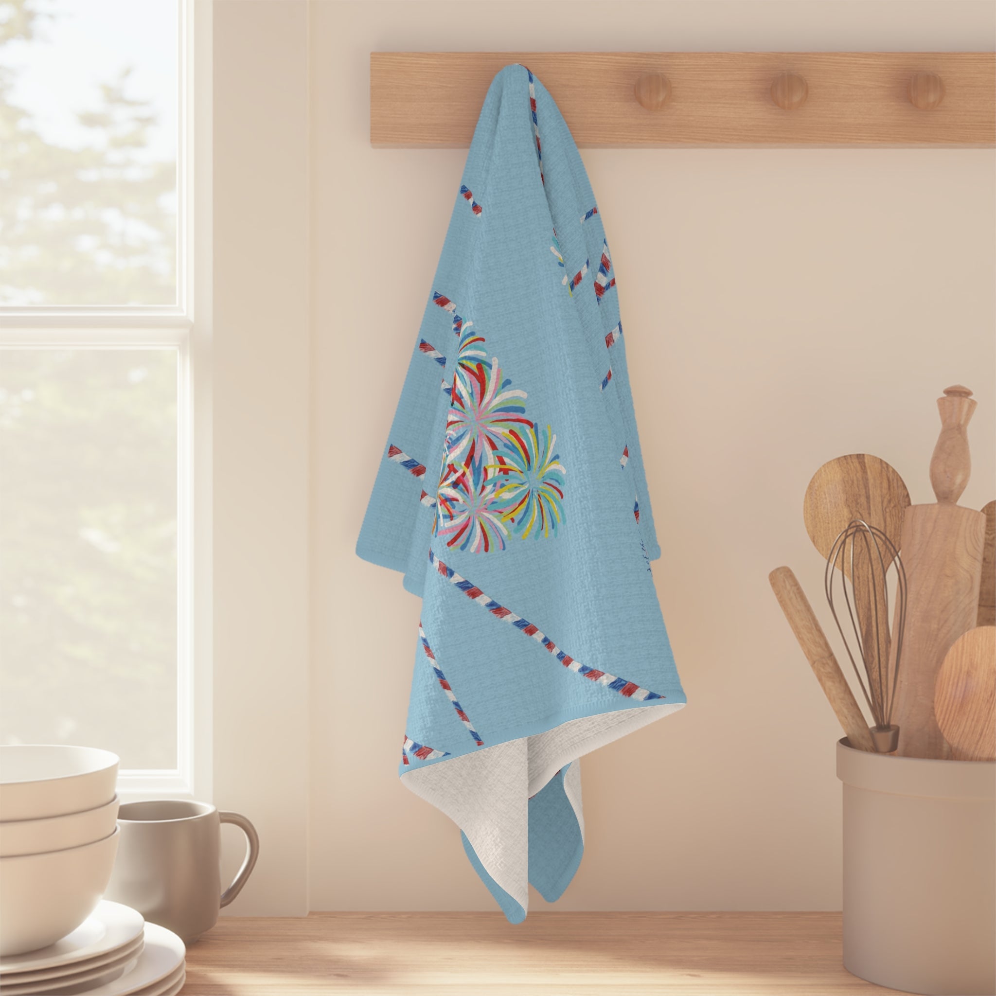 Southport July 4th Microfiber Waffle Kitchen Towel - Blue Cava