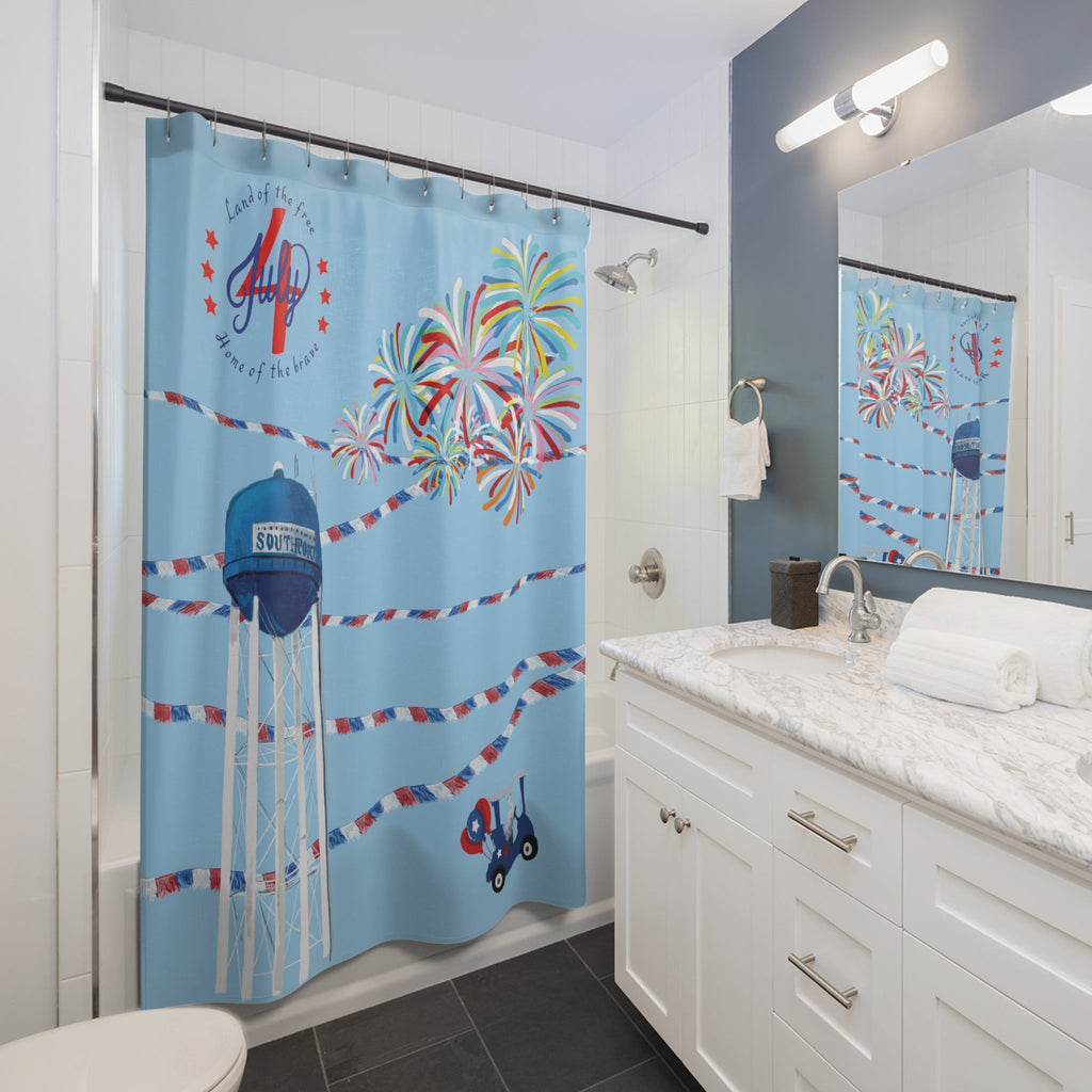 Southport Patriotic Fireworks Shower Curtain - Blue Cava