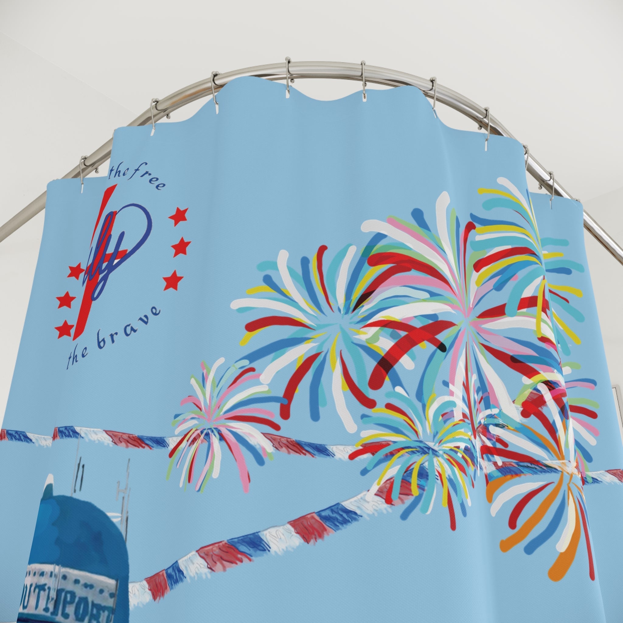 Southport Patriotic Fireworks Shower Curtain - Blue Cava