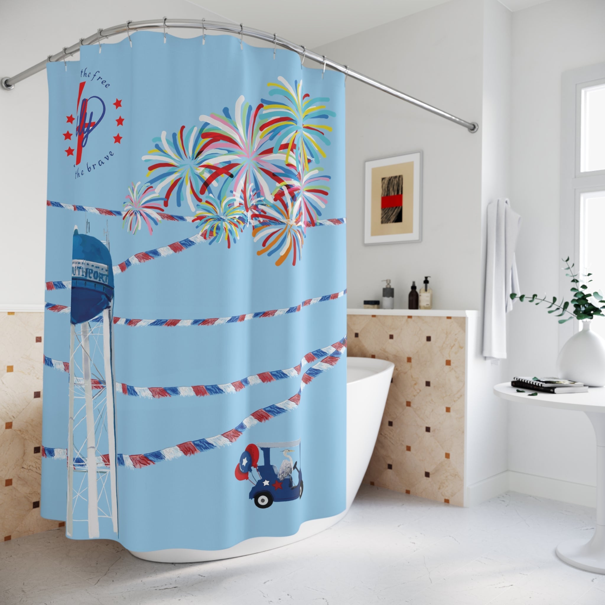 Southport Patriotic Fireworks Shower Curtain - Blue Cava