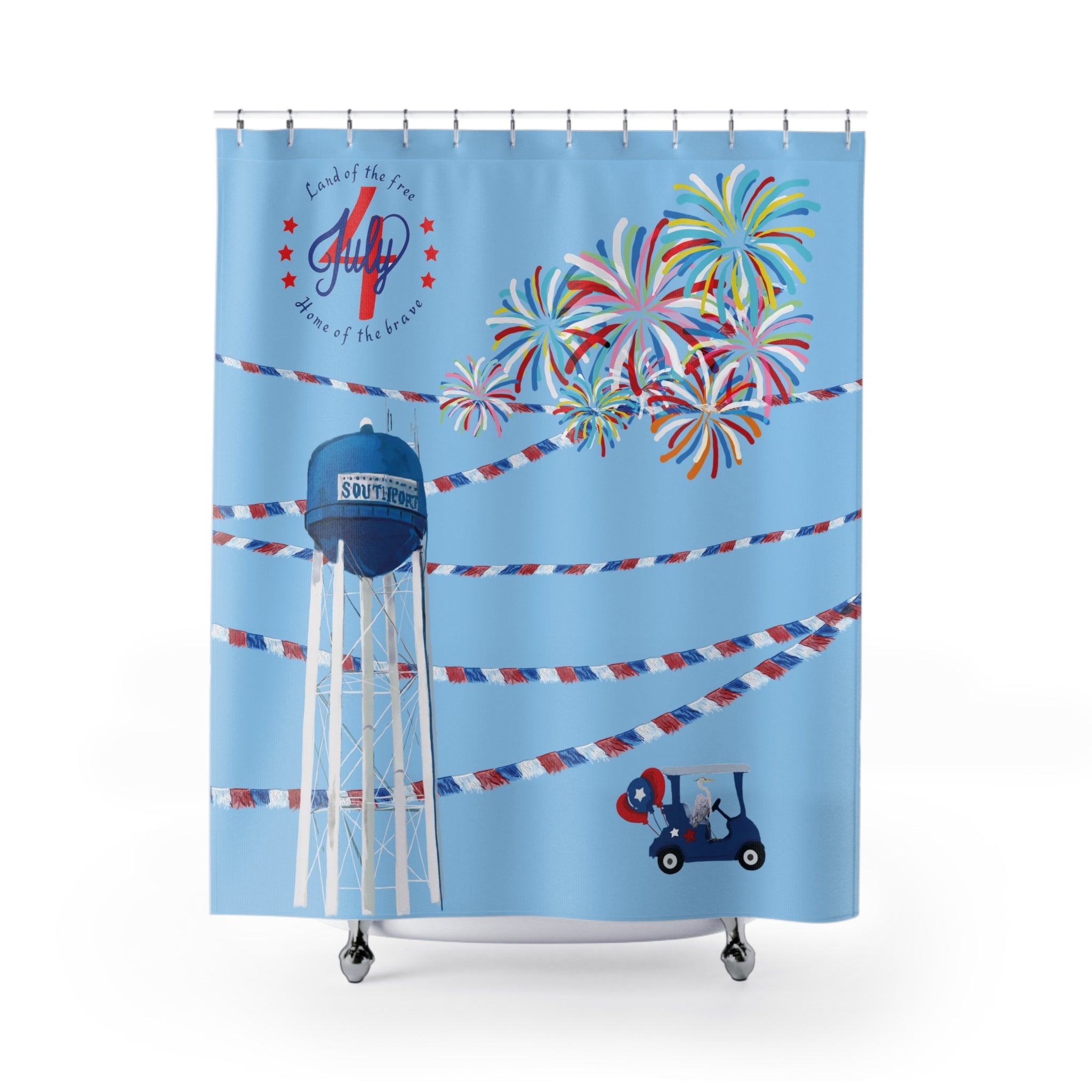 Southport Patriotic Fireworks Shower Curtain - Blue Cava