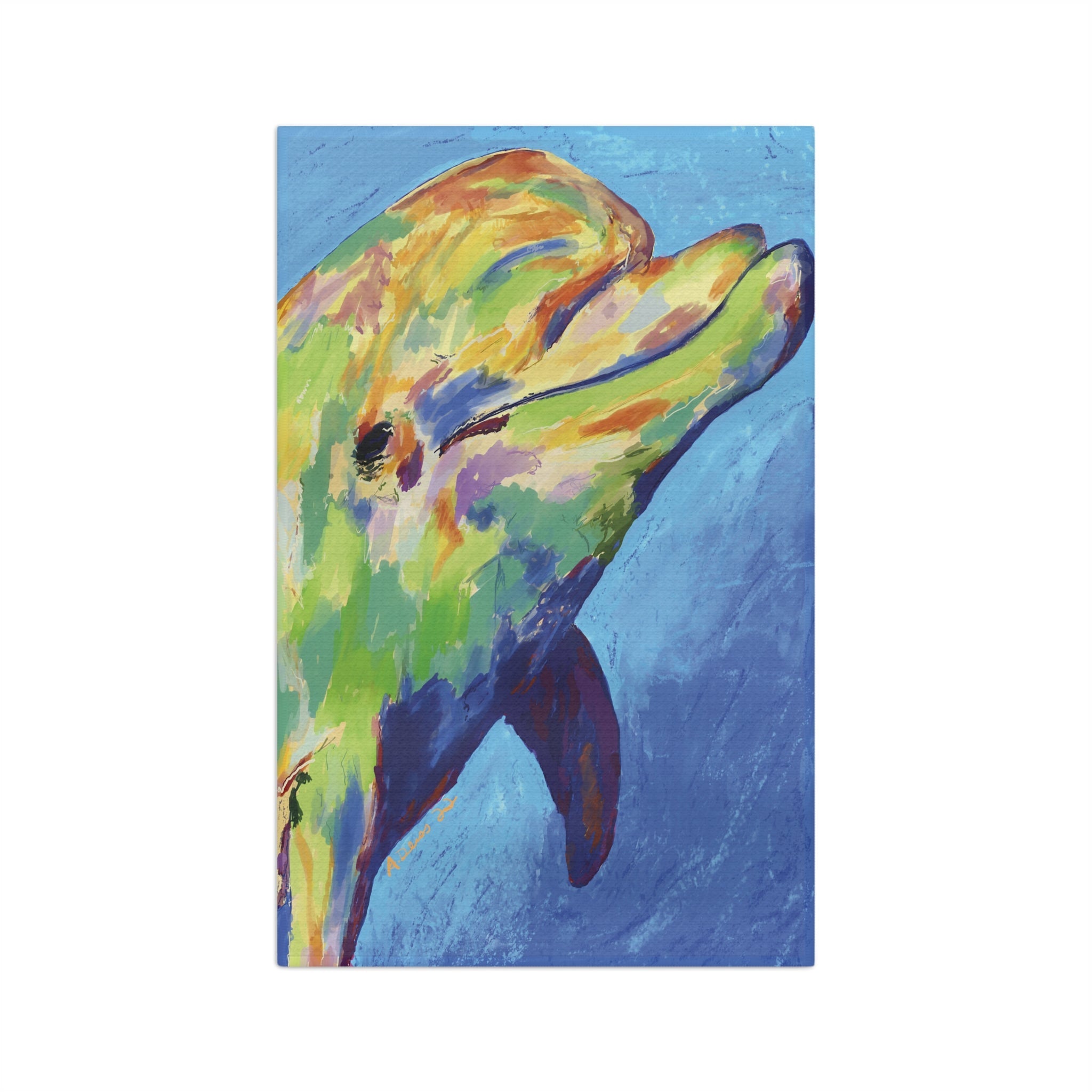 “Splash” Dolphin Microfiber Waffle Kitchen Towel - Blue Cava