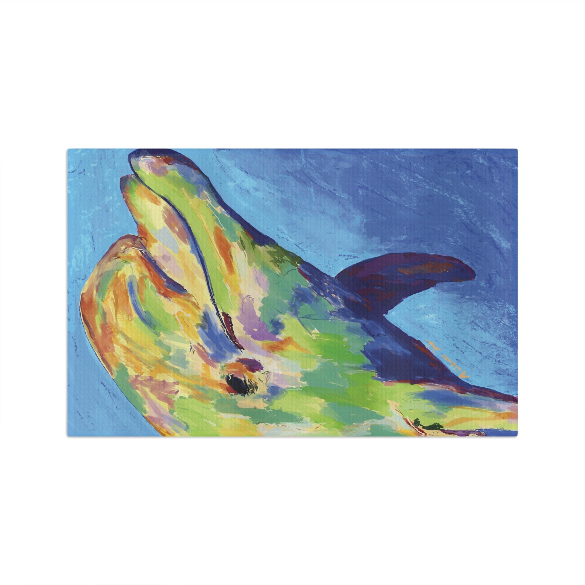 “Splash” Dolphin Microfiber Waffle Kitchen Towel - Blue Cava
