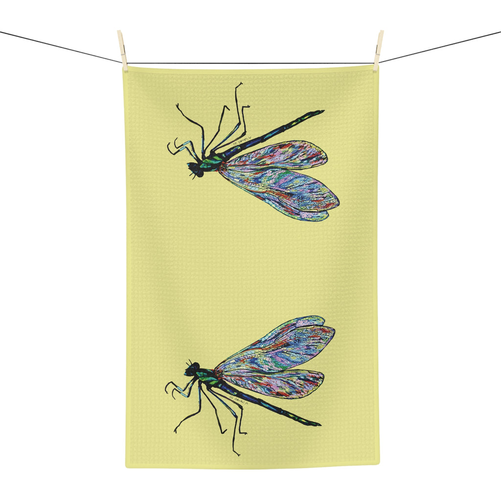 Spring Dragonfly Microfiber Waffle Kitchen Towel - Blue Cava