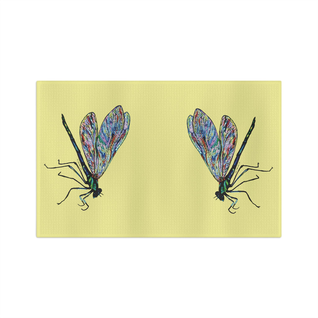 Spring Dragonfly Microfiber Waffle Kitchen Towel - Blue Cava