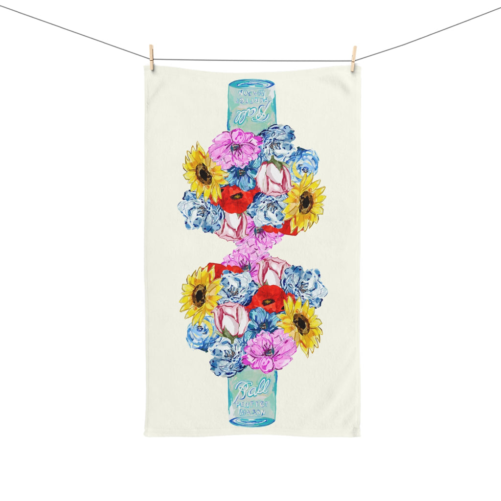 Spring Floral Cotton Hand Towel - Blue Cava