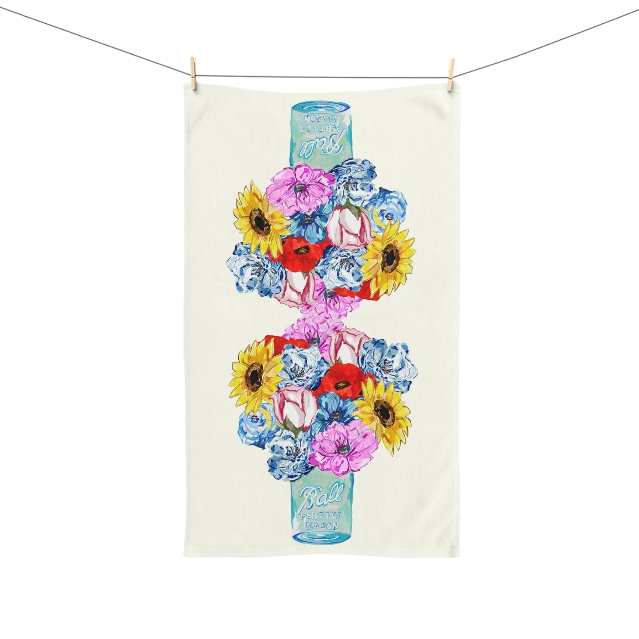 Spring Floral Cotton Hand Towel - Blue Cava