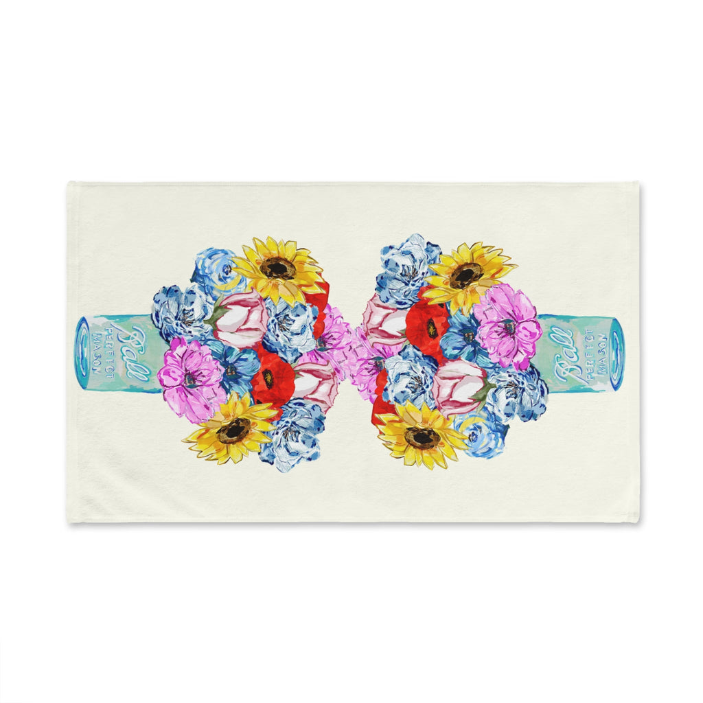 Spring Floral Cotton Hand Towel - Blue Cava