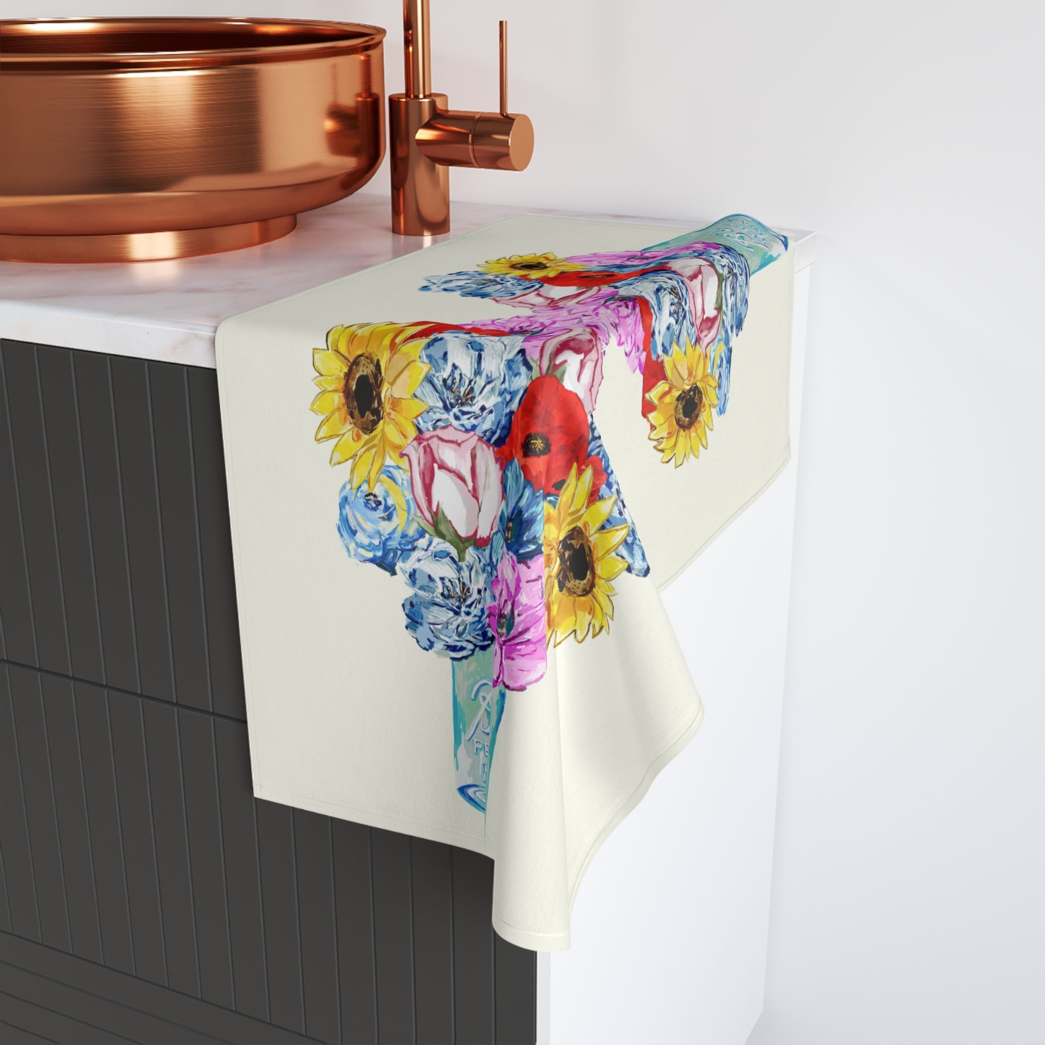 Spring Floral Cotton Hand Towel - Blue Cava