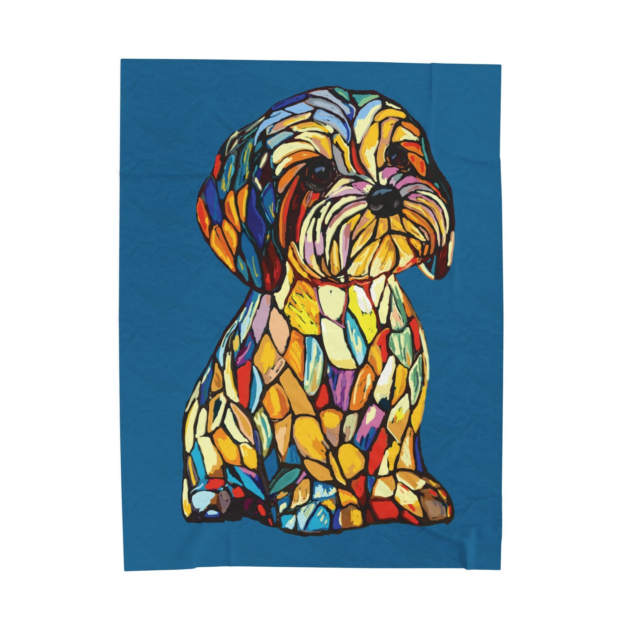 Stained Glass Shih Tzu Velveteen Plush Blanket — Colorful Dog Throw for Pet Lovers - Blue Cava