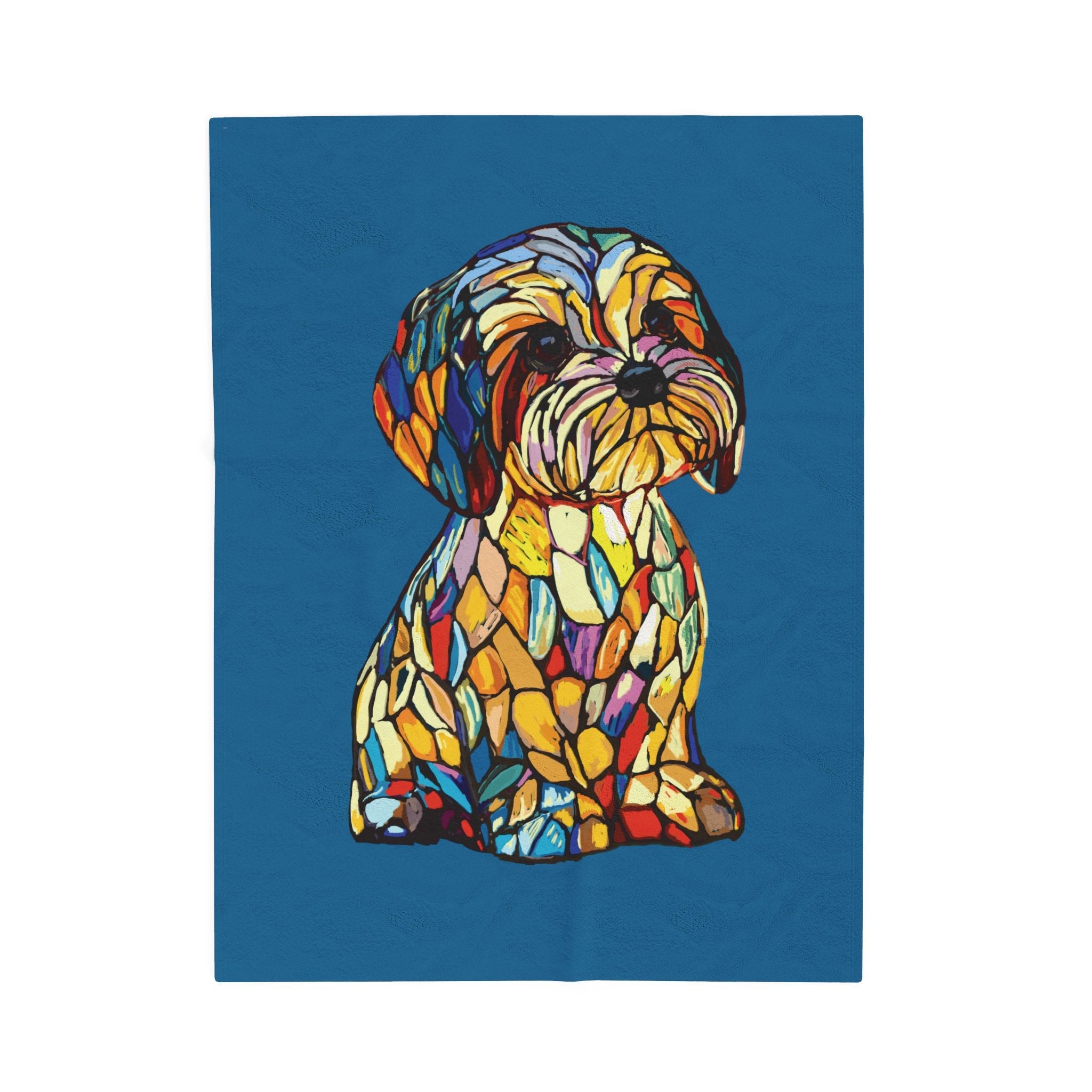 Stained Glass Shih Tzu Velveteen Plush Blanket — Colorful Dog Throw for Pet Lovers - Blue Cava