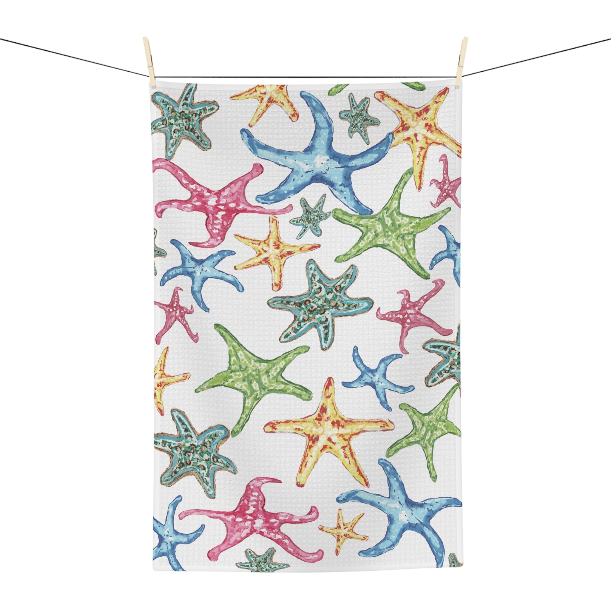 Starfish Microfiber Waffle Kitchen Towel - Coastal - Blue Cava