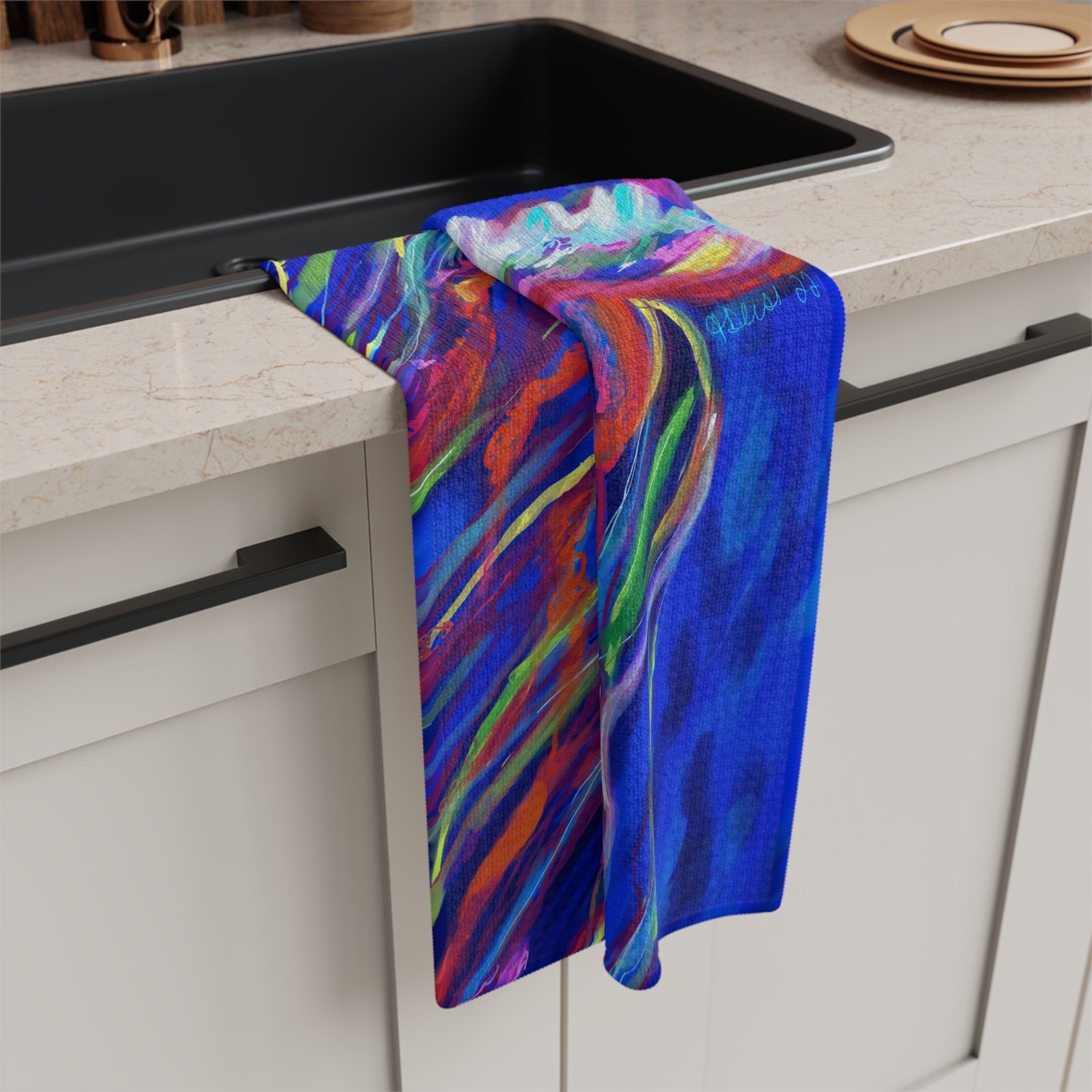 Stringer Jellyfish Microfiber Waffle Kitchen Towel - Blue Cava