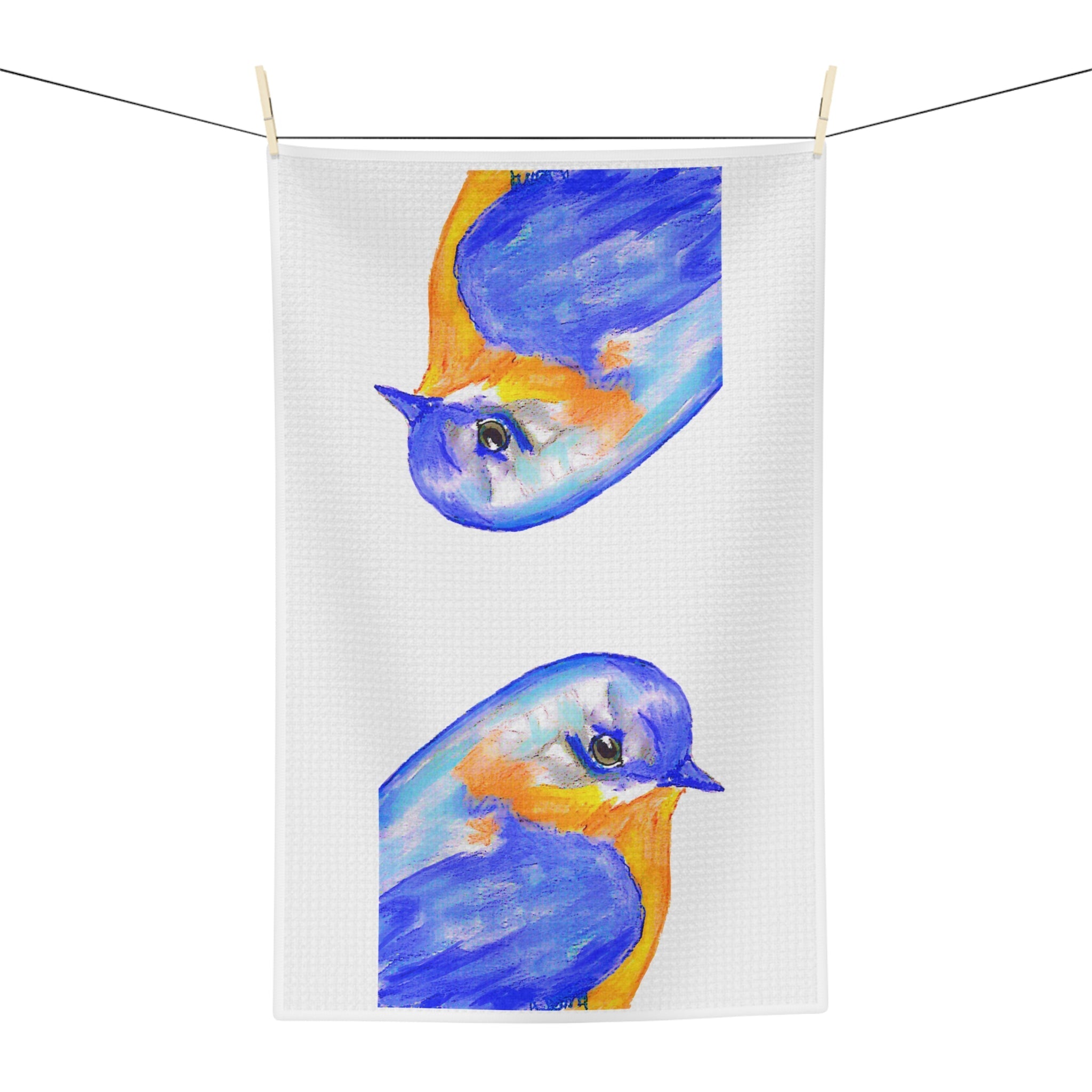 Summer Bird Microfiber Waffle Kitchen Towel - Blue Cava