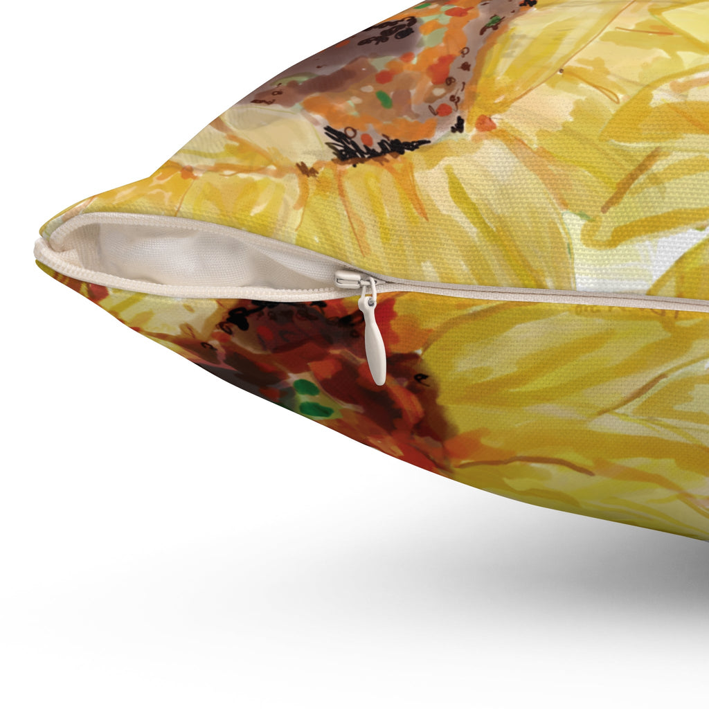 Sunflower Decorative Throw Pillow - Floral Home Decor - Blue Cava