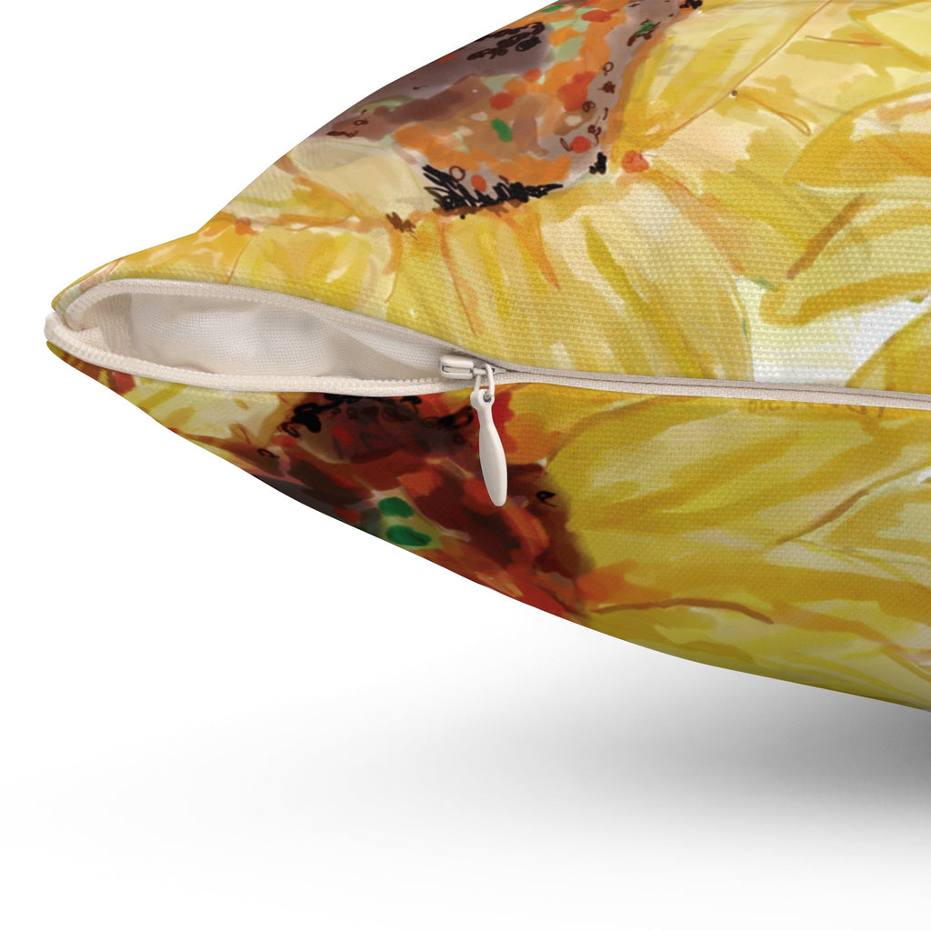 Sunflower Decorative Throw Pillow - Floral Home Decor - Blue Cava