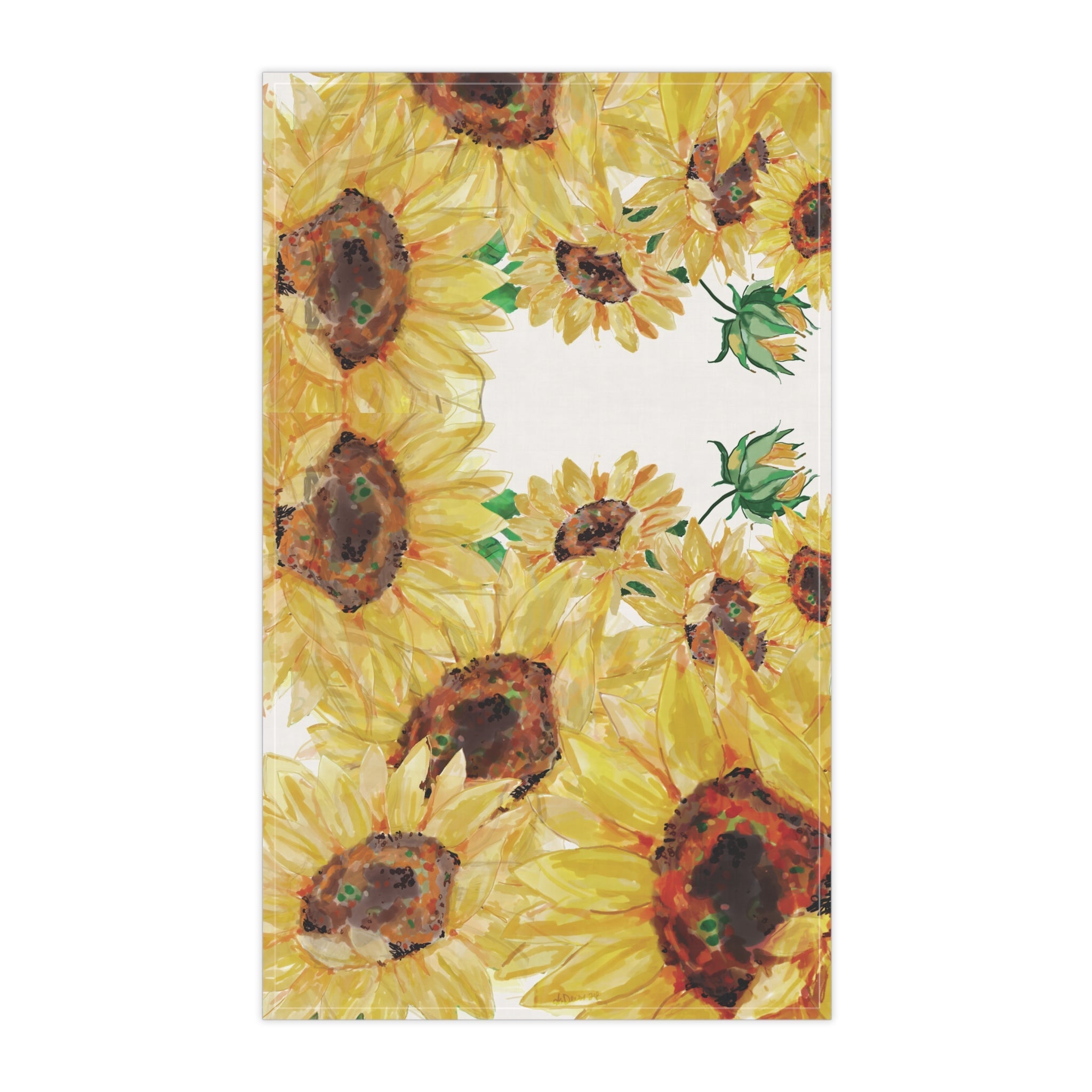 Sunflower Kitchen Tea Towels - Floral Decor - Blue Cava