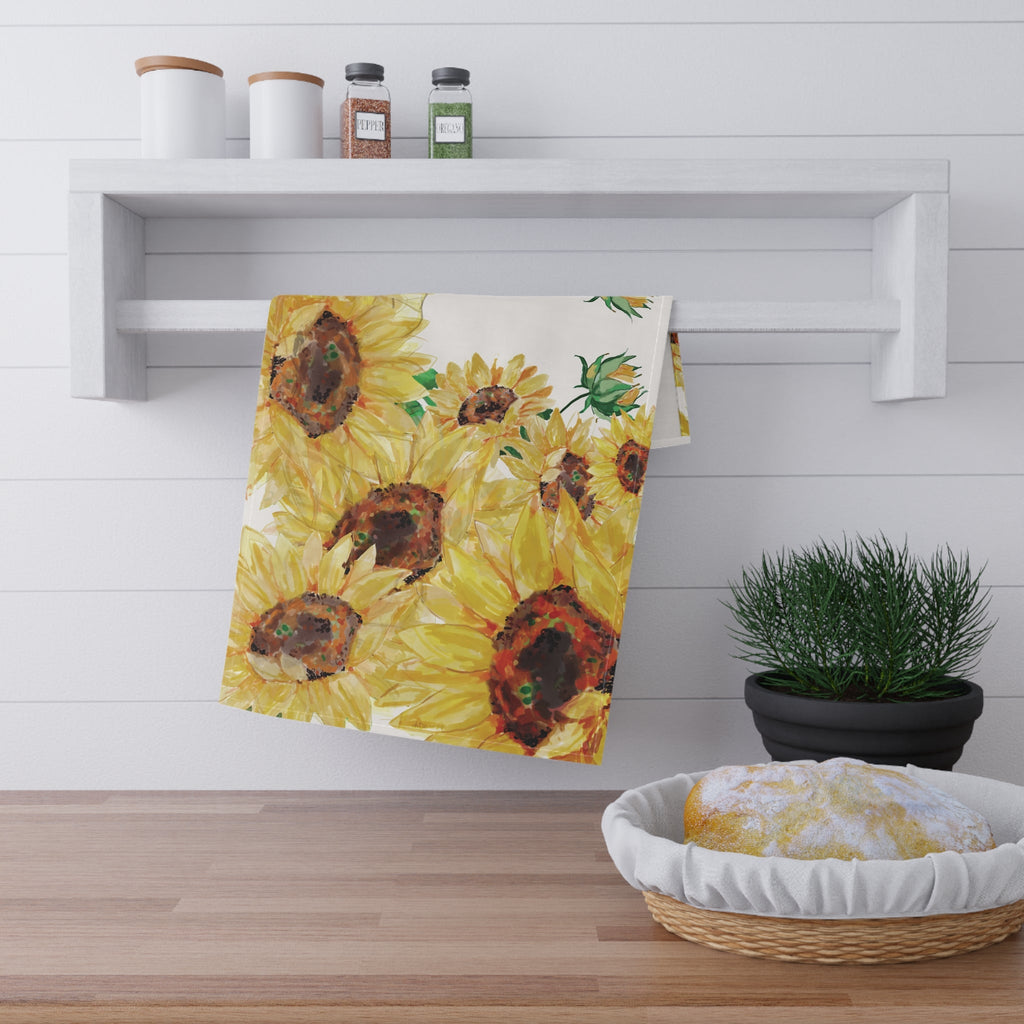 Sunflower Kitchen Tea Towels - Floral Decor - Blue Cava