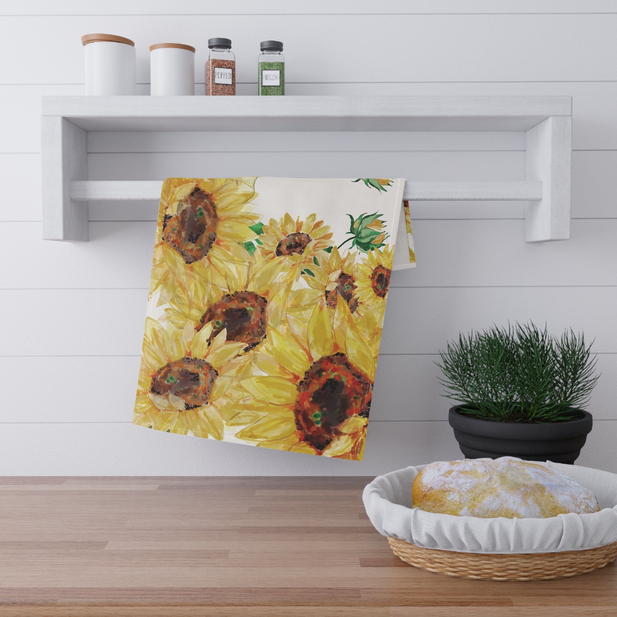 Sunflower Kitchen Tea Towels - Floral Decor - Blue Cava