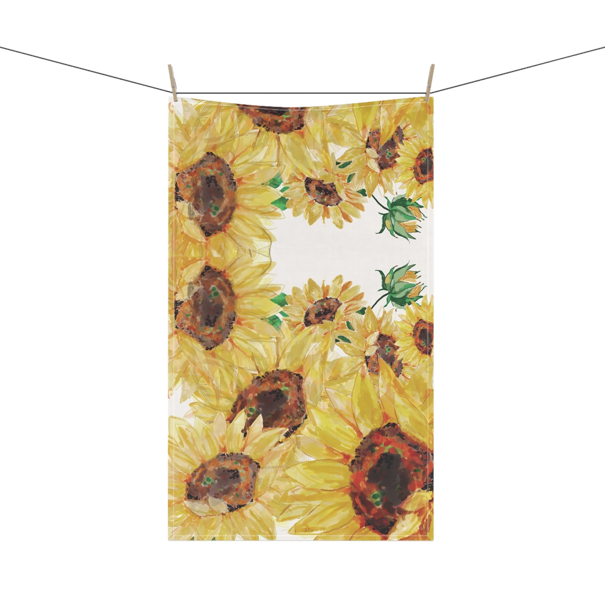 Sunflower Kitchen Tea Towels - Floral Decor - Blue Cava