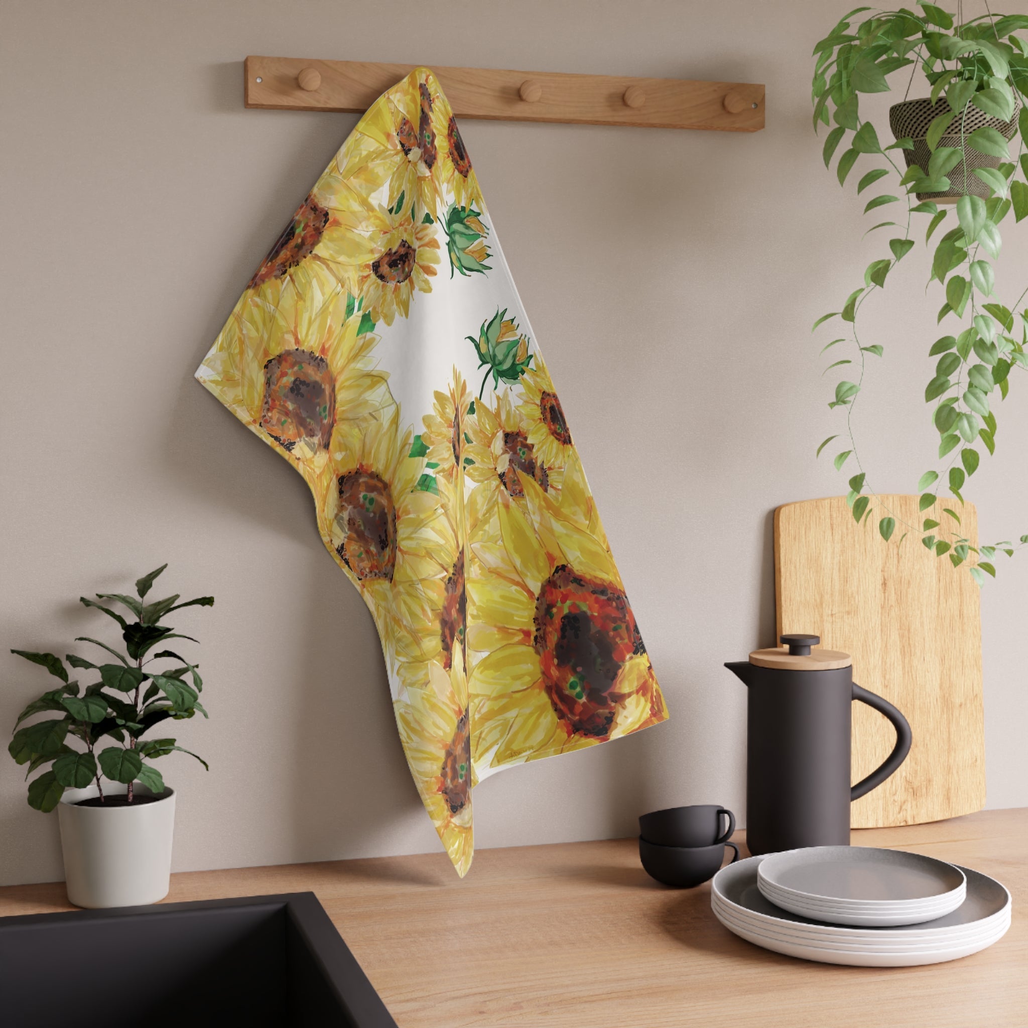 Sunflower Kitchen Tea Towels - Floral Decor - Blue Cava