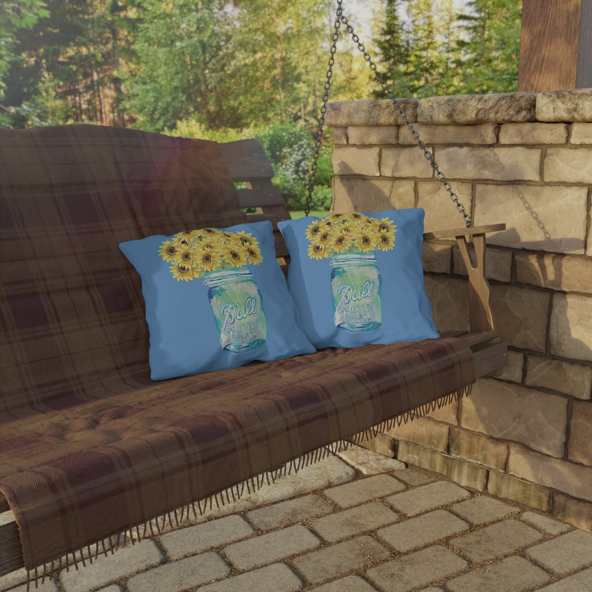 Sunflower Mason Jar Outdoor Pillows - Blue Cava