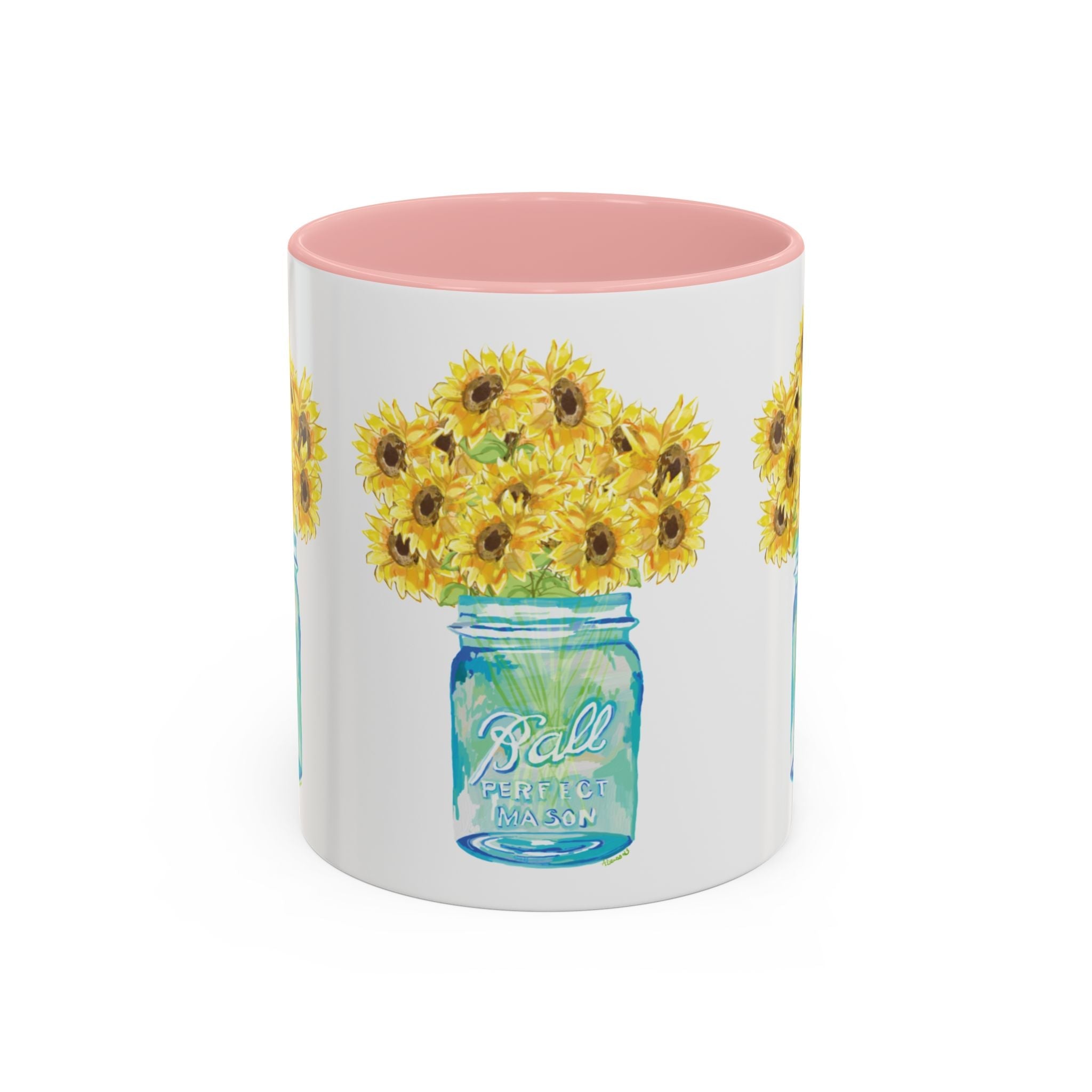 Sunflower Mason Jar Two Tone Ceramic Coffee Mugs - Blue Cava