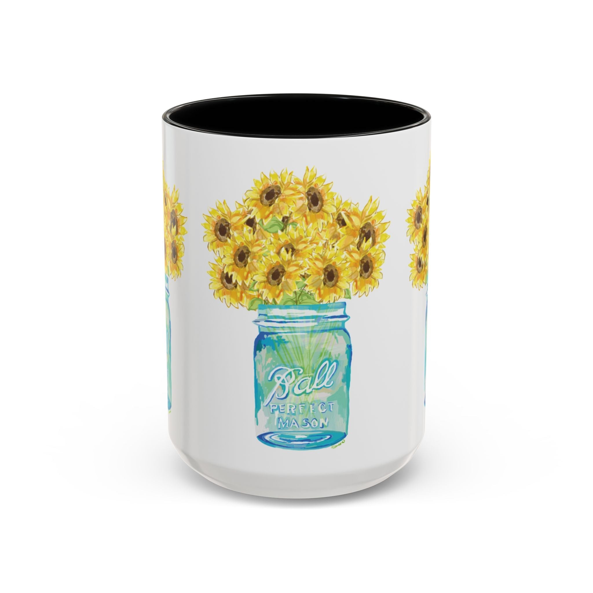 Sunflower Mason Jar Two Tone Ceramic Coffee Mugs - Blue Cava