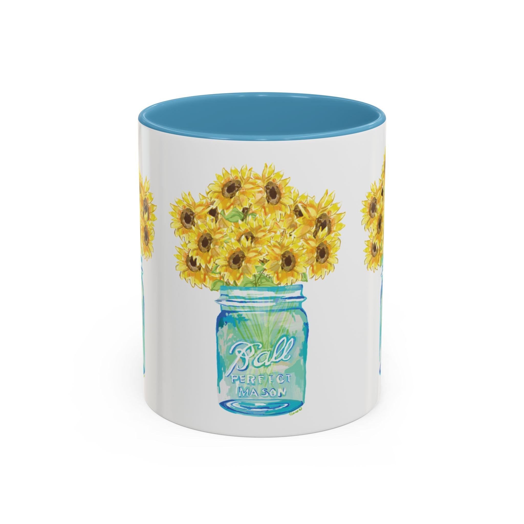 Sunflower Mason Jar Two Tone Ceramic Coffee Mugs - Blue Cava