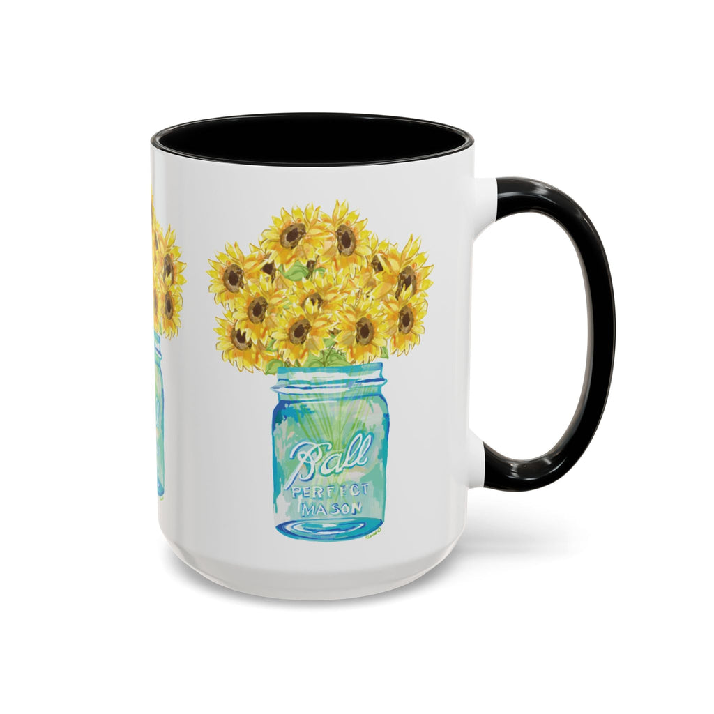Sunflower Mason Jar Two Tone Ceramic Coffee Mugs - Blue Cava