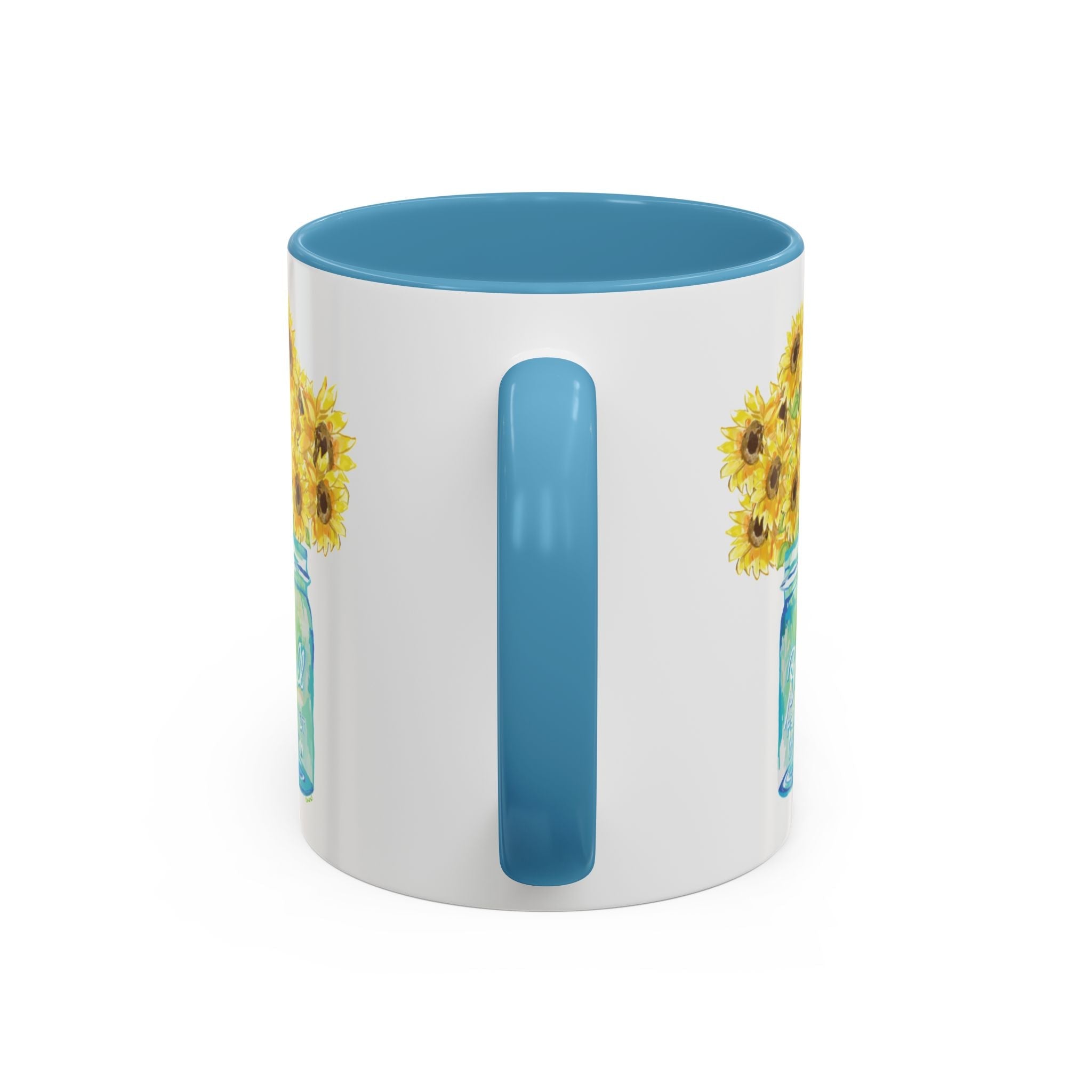Sunflower Mason Jar Two Tone Ceramic Coffee Mugs - Blue Cava