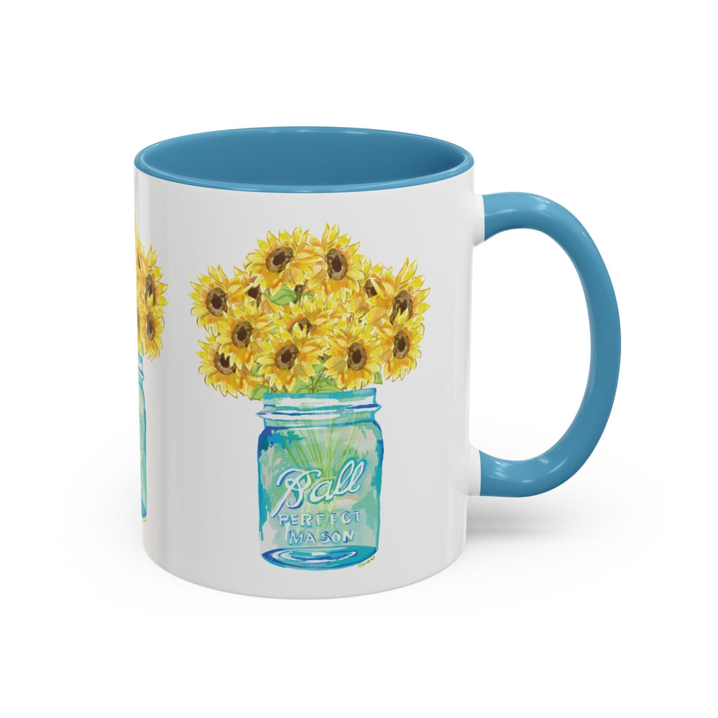 Sunflower Mason Jar Two Tone Ceramic Coffee Mugs - Blue Cava