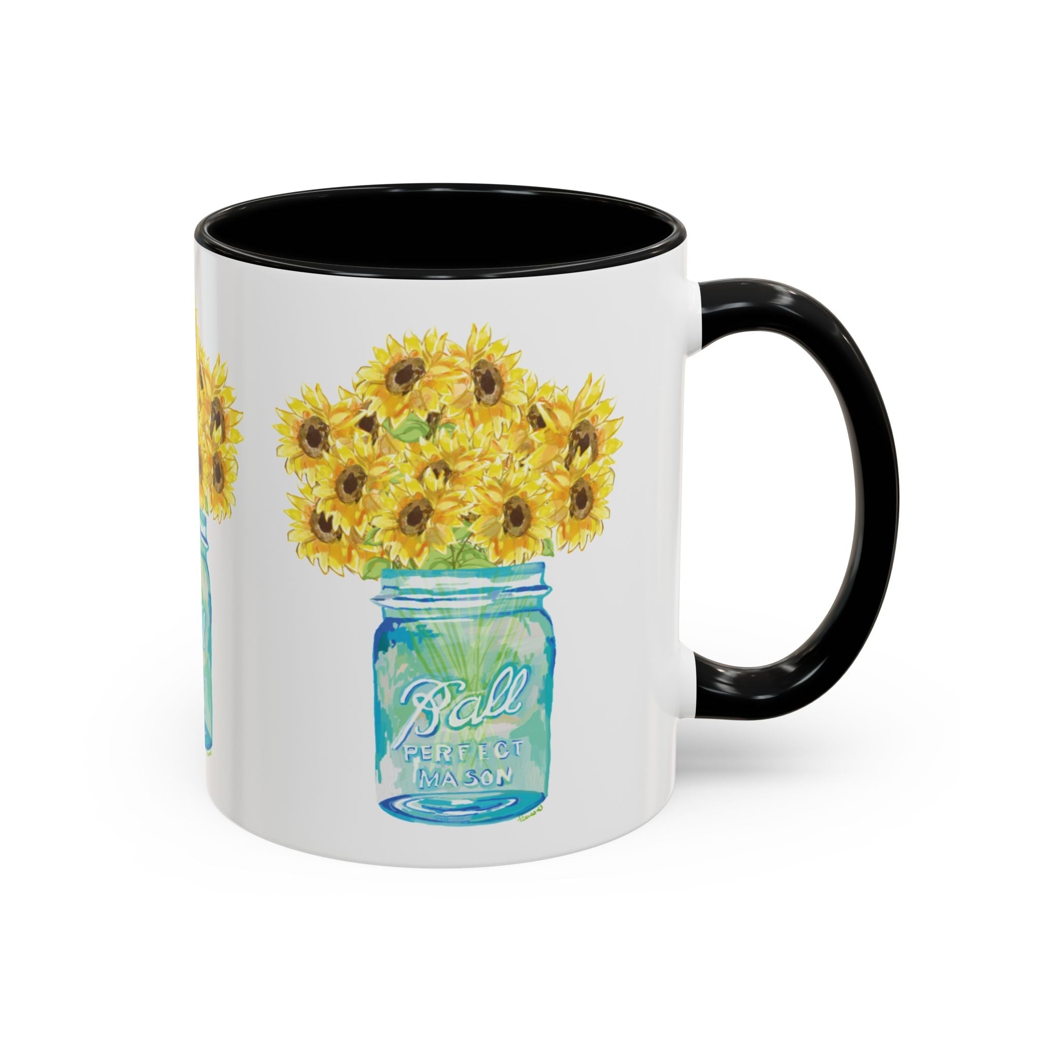 Sunflower Mason Jar Two Tone Ceramic Coffee Mugs - Blue Cava