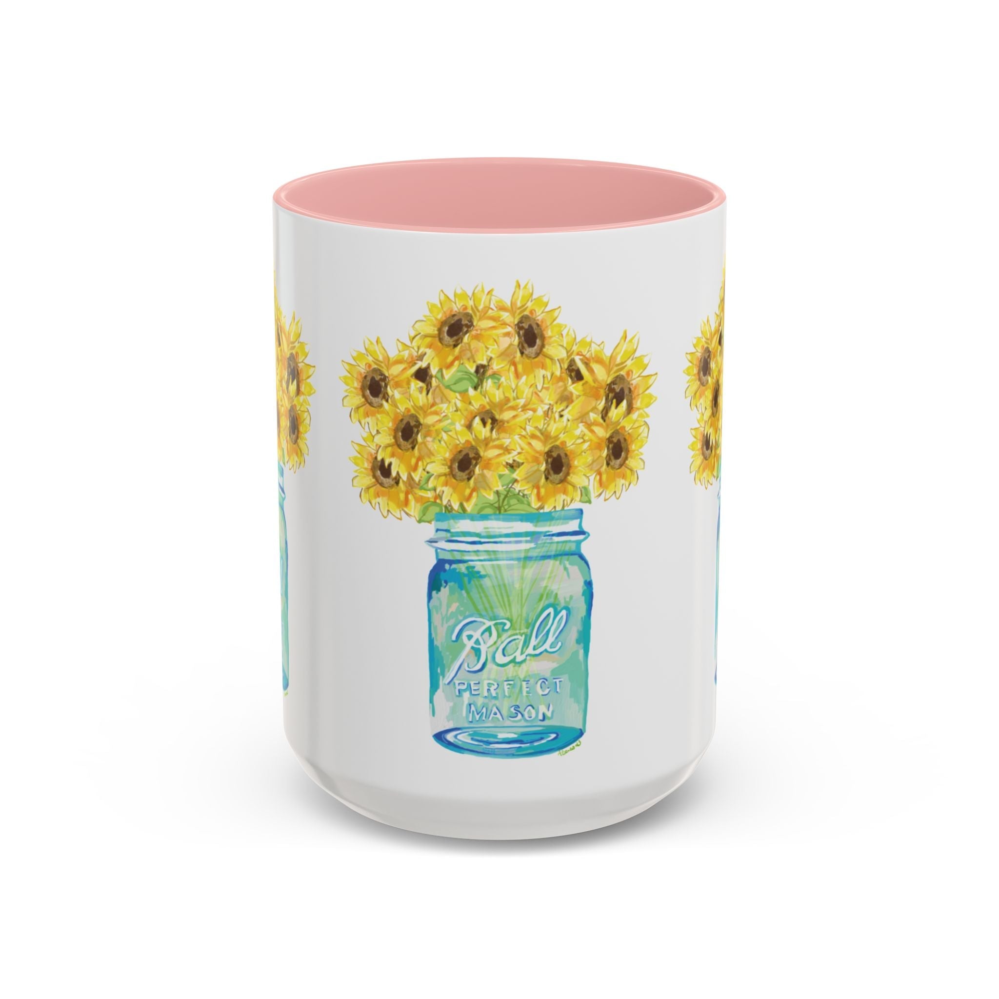 Sunflower Mason Jar Two Tone Ceramic Coffee Mugs - Blue Cava