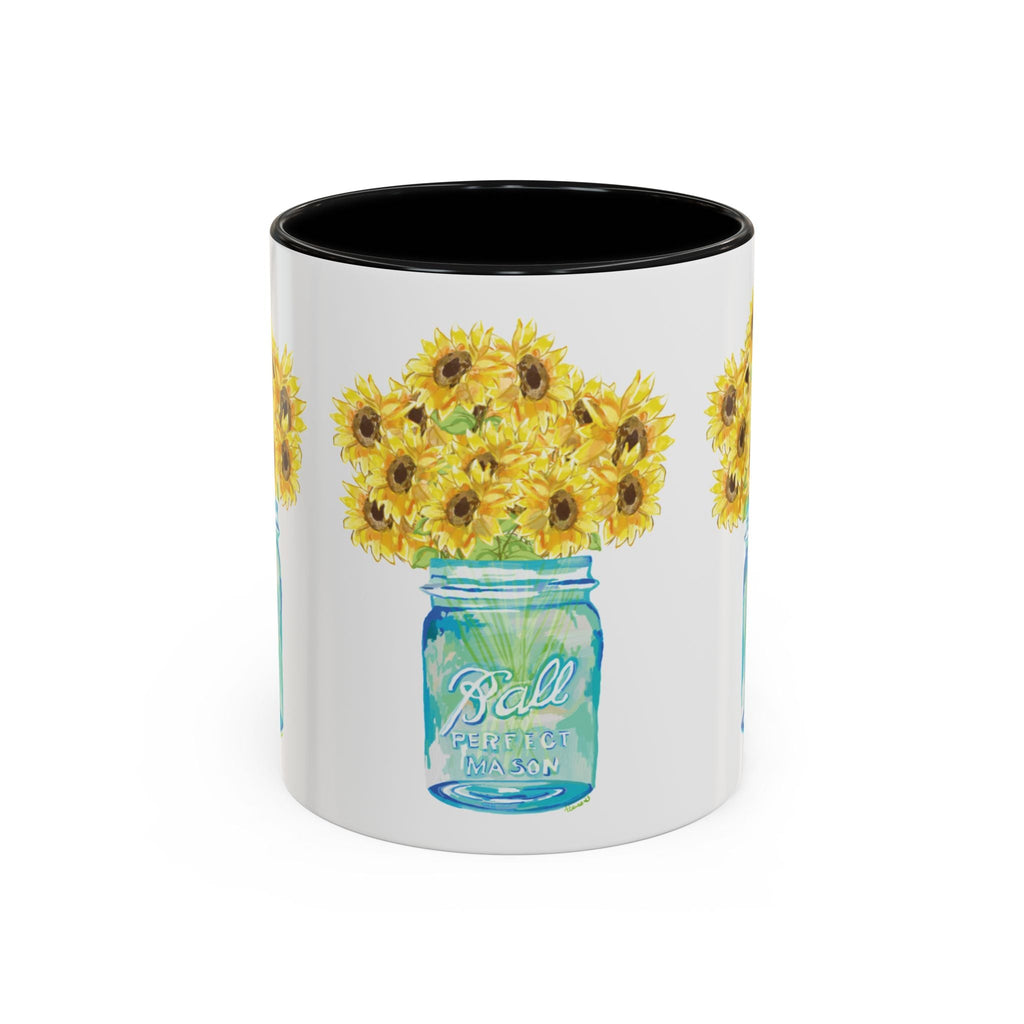 Sunflower Mason Jar Two Tone Ceramic Coffee Mugs - Blue Cava