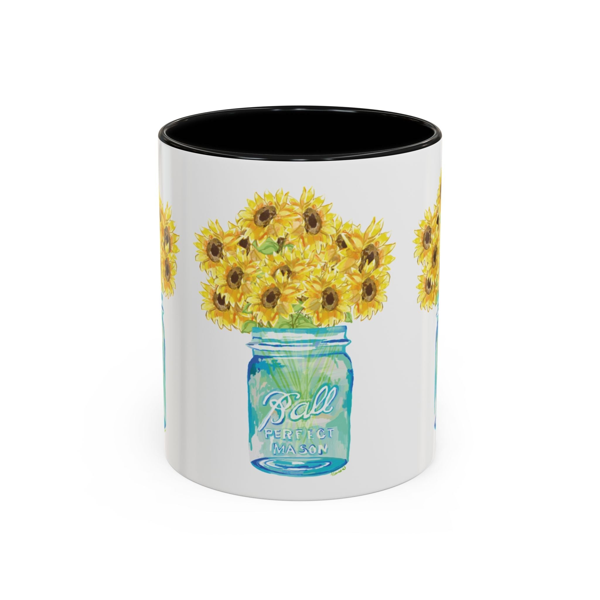 Sunflower Mason Jar Two Tone Ceramic Coffee Mugs - Blue Cava