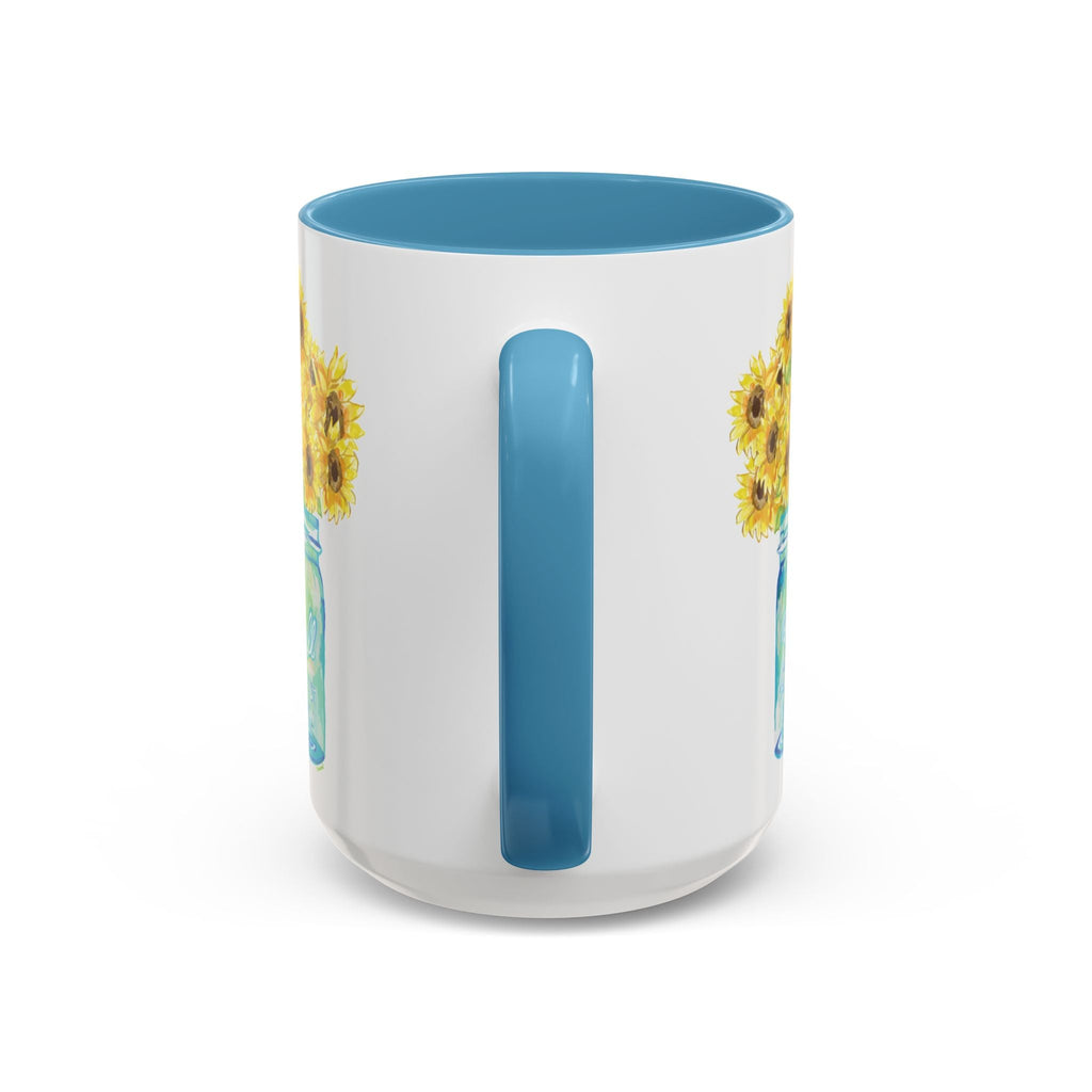 Sunflower Mason Jar Two Tone Ceramic Coffee Mugs - Blue Cava