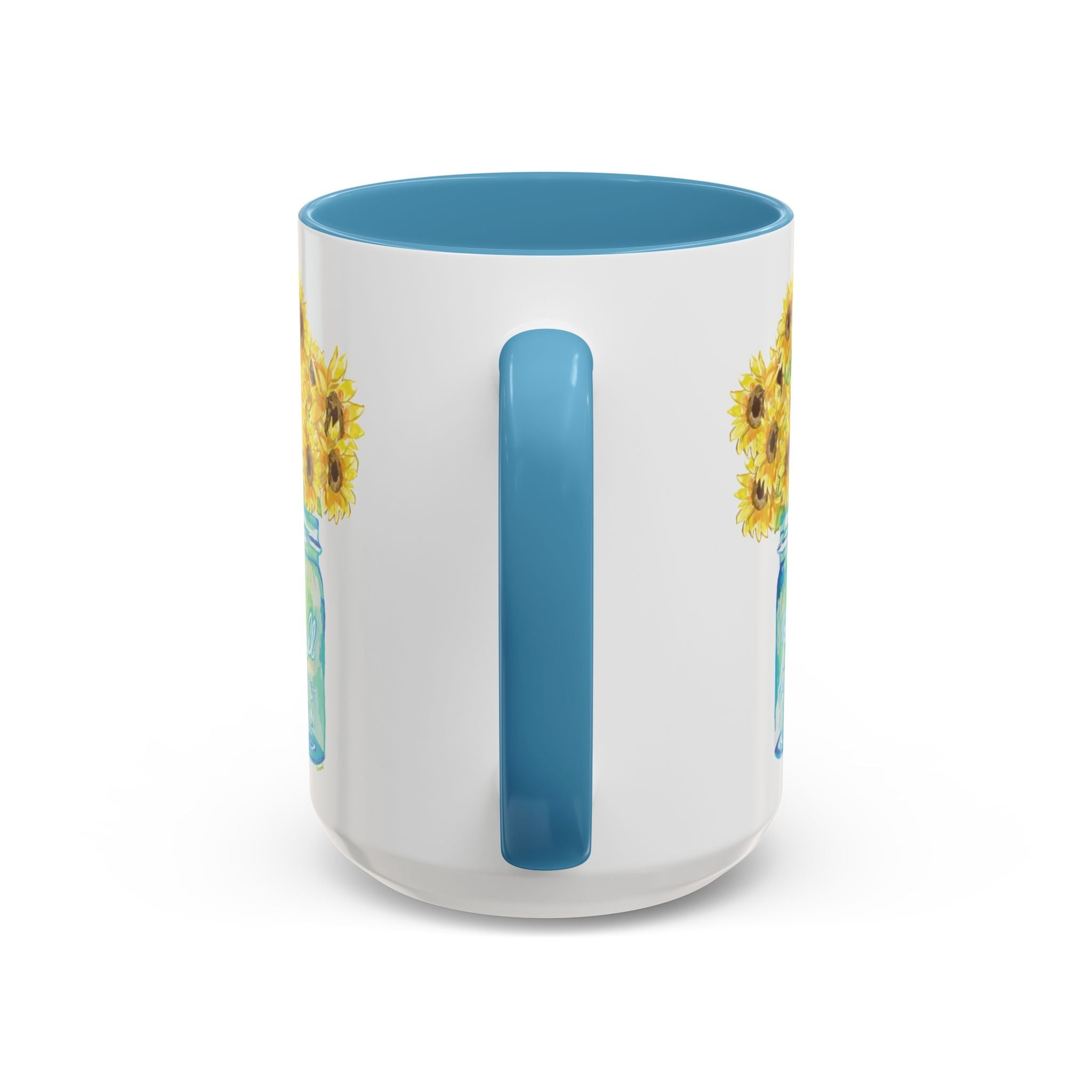 Sunflower Mason Jar Two Tone Ceramic Coffee Mugs - Blue Cava