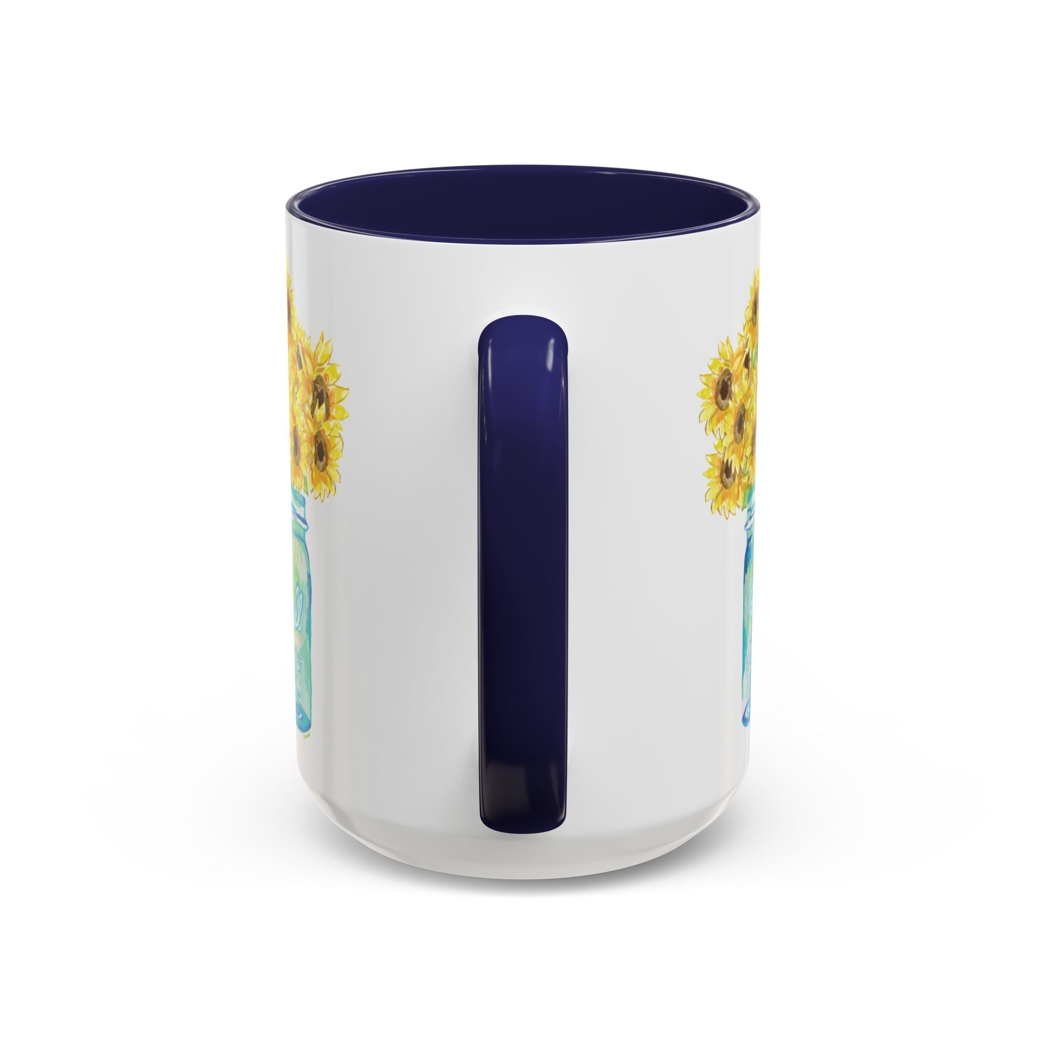 Sunflower Mason Jar Two Tone Ceramic Coffee Mugs - Blue Cava
