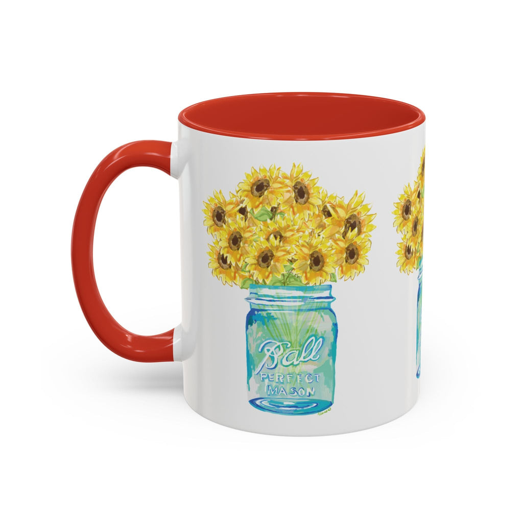 Sunflower Mason Jar Two Tone Ceramic Coffee Mugs - Blue Cava