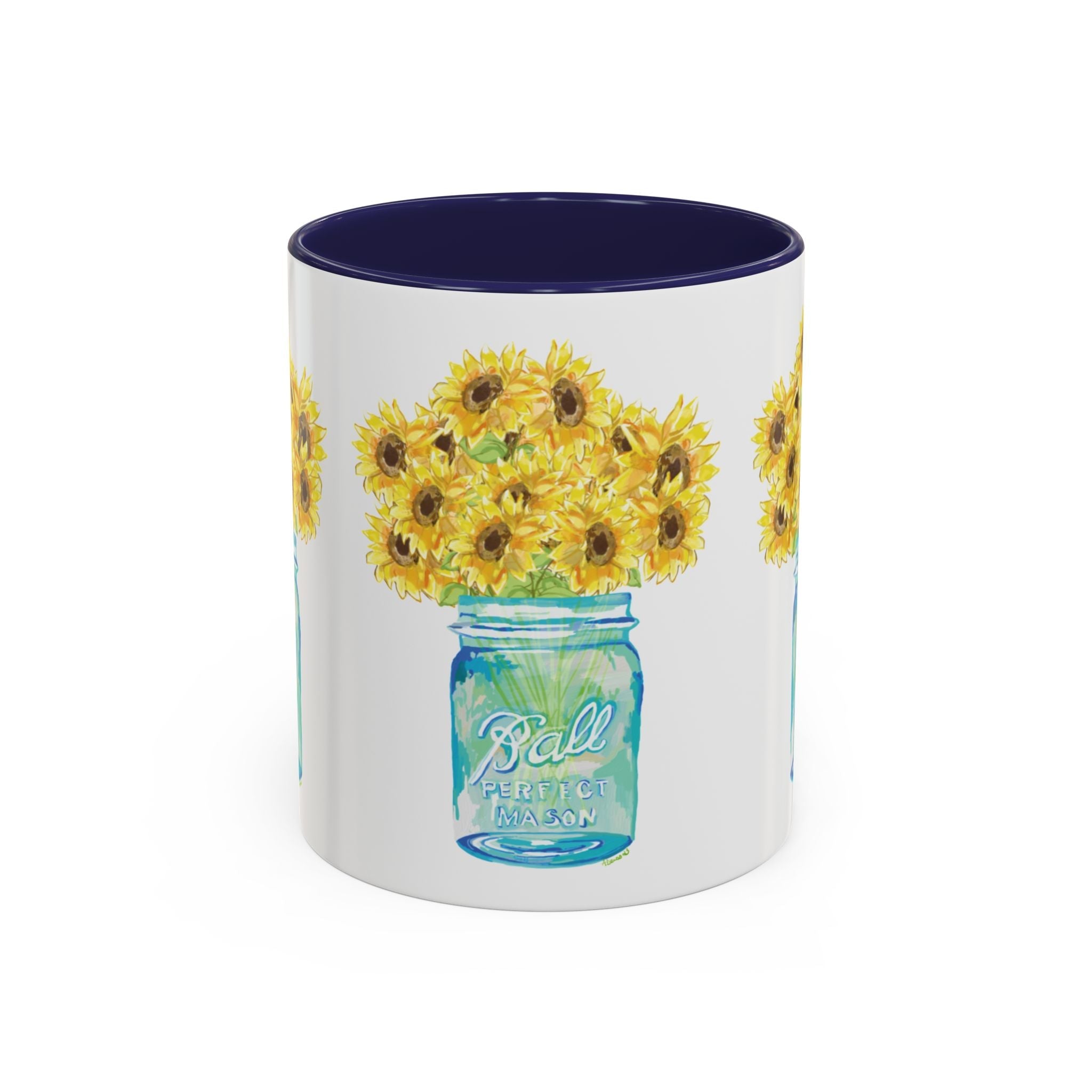 Sunflower Mason Jar Two Tone Ceramic Coffee Mugs - Blue Cava