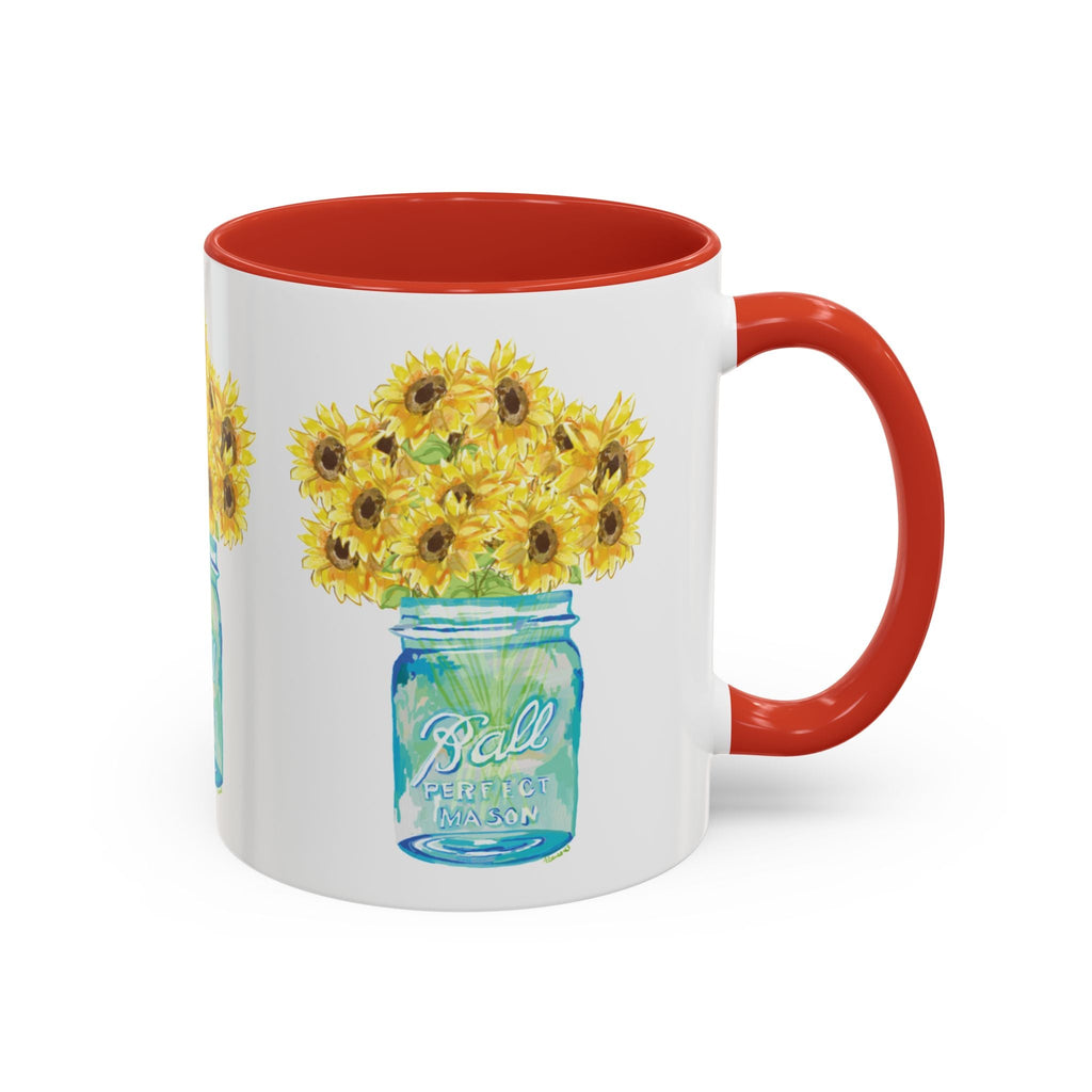 Sunflower Mason Jar Two Tone Ceramic Coffee Mugs - Blue Cava