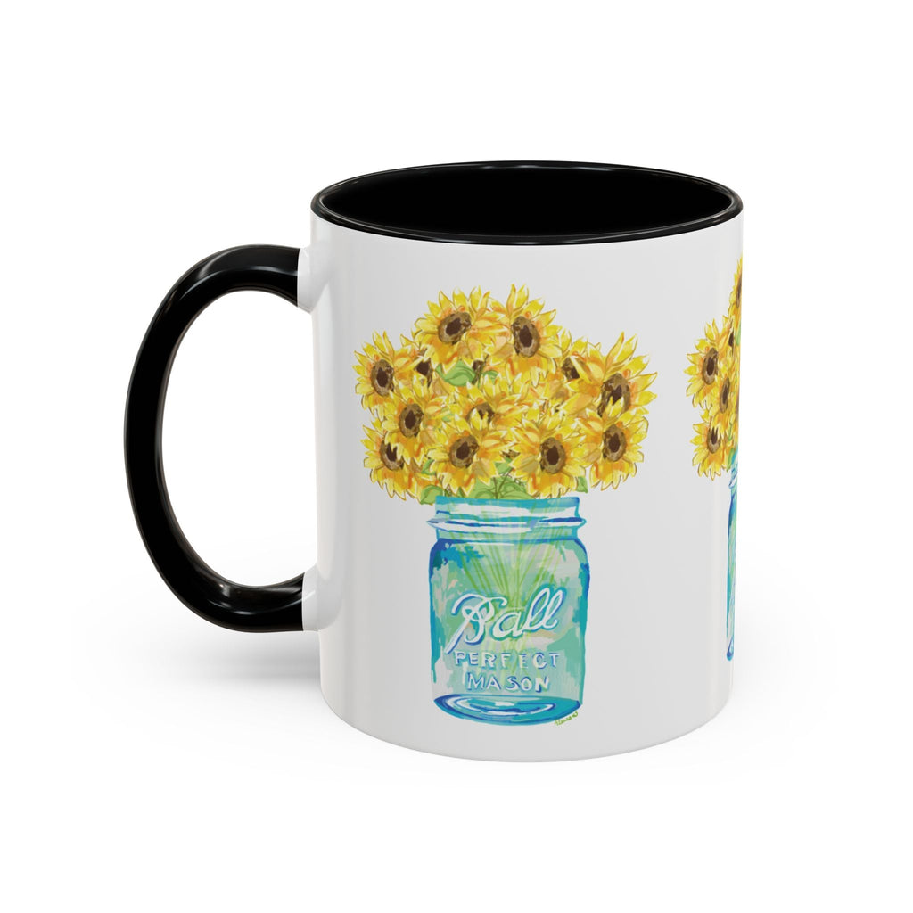 Sunflower Mason Jar Two Tone Ceramic Coffee Mugs - Blue Cava