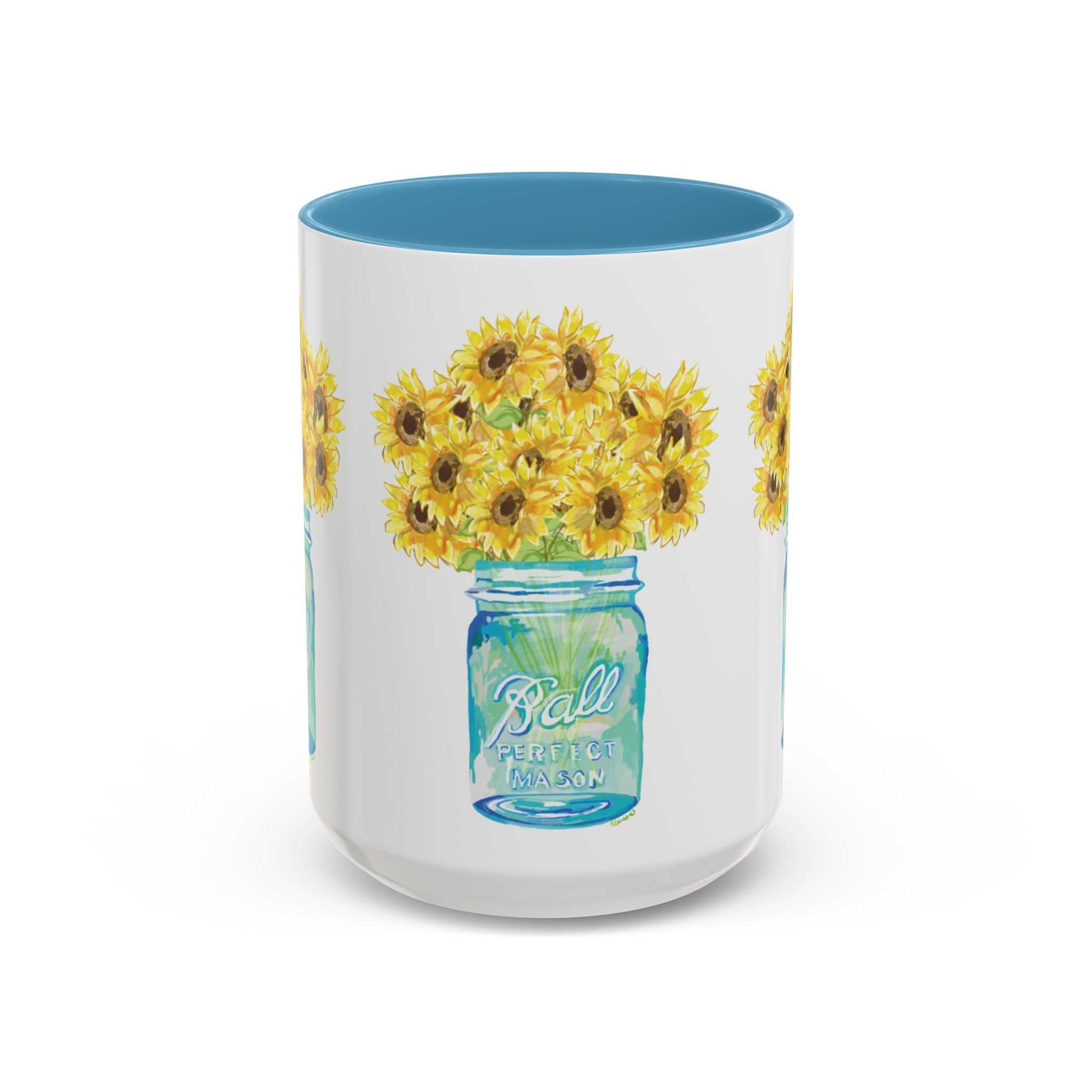 Sunflower Mason Jar Two Tone Ceramic Coffee Mugs - Blue Cava