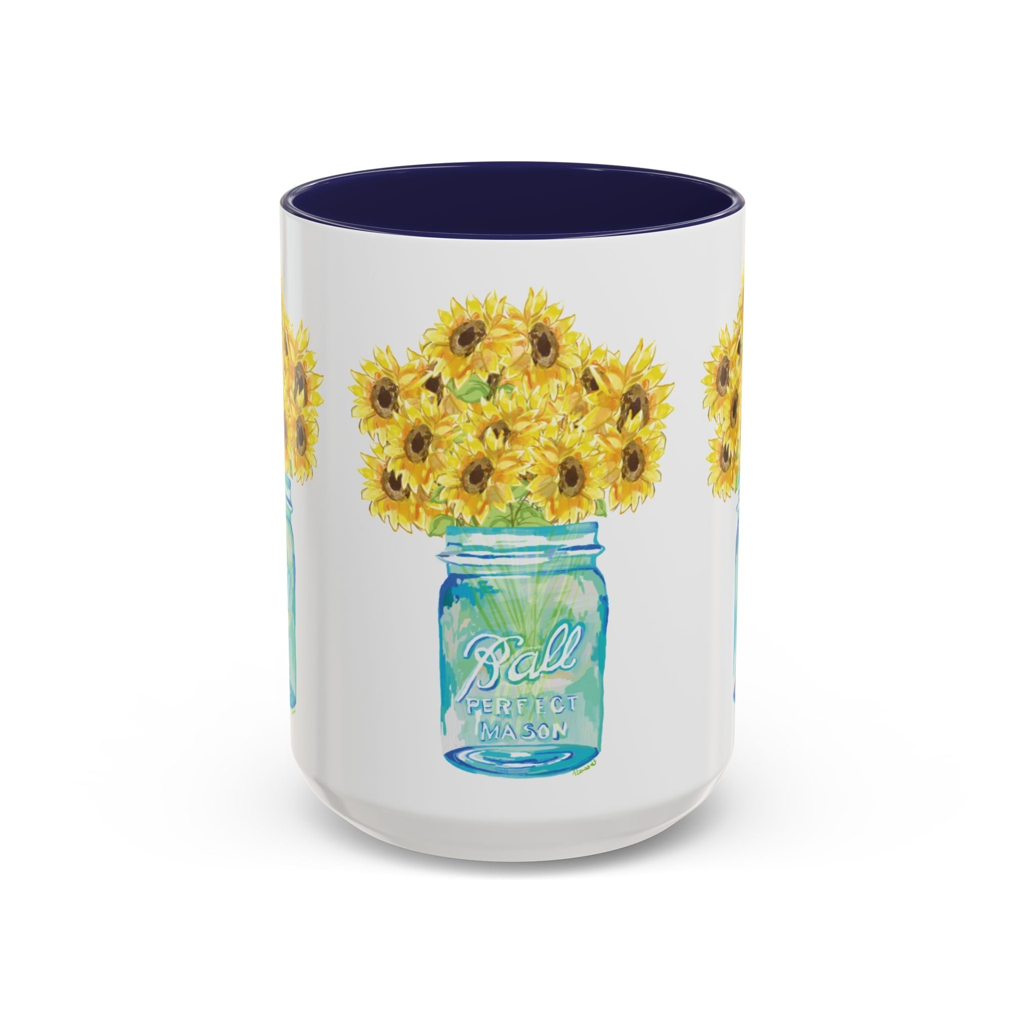 Sunflower Mason Jar Two Tone Ceramic Coffee Mugs - Blue Cava