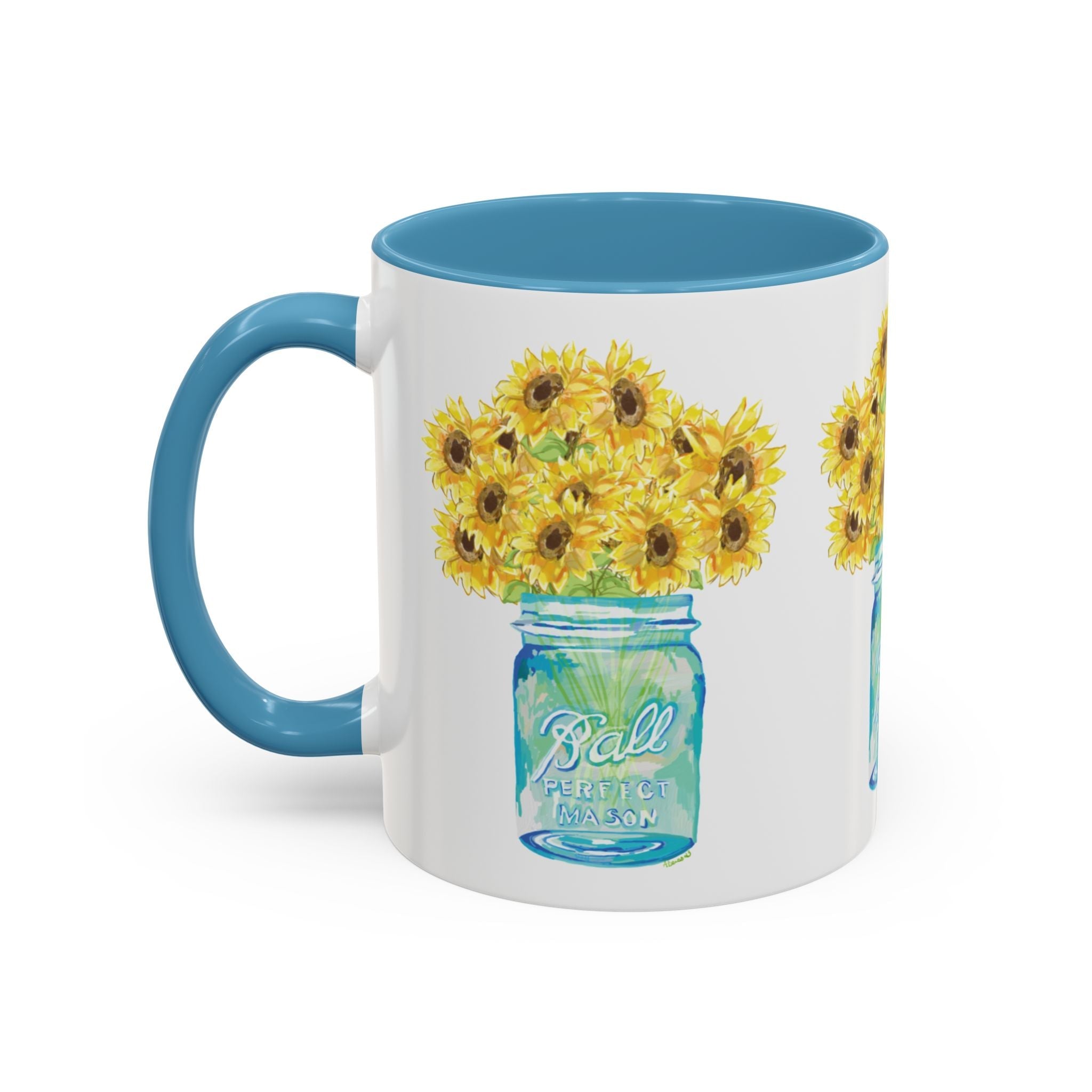 Sunflower Mason Jar Two Tone Ceramic Coffee Mugs - Blue Cava