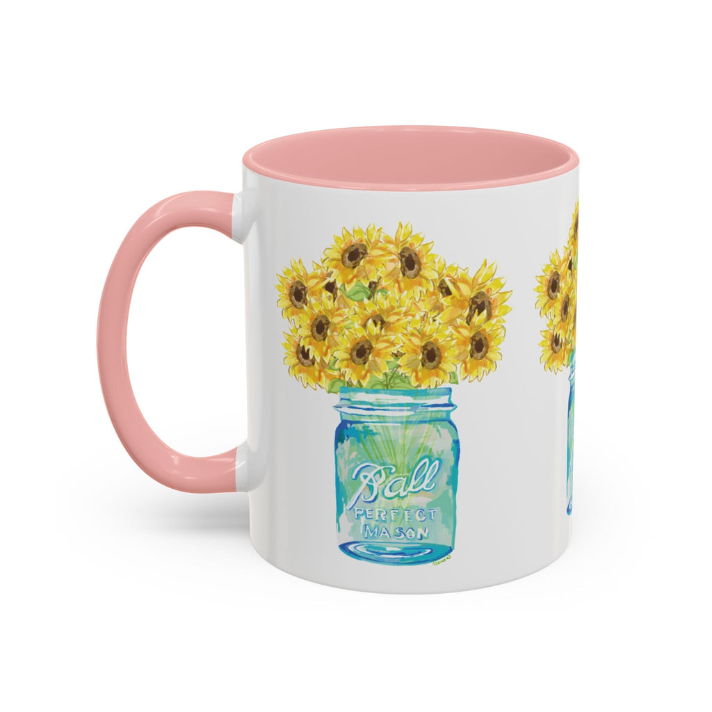Sunflower Mason Jar Two Tone Ceramic Coffee Mugs - Blue Cava