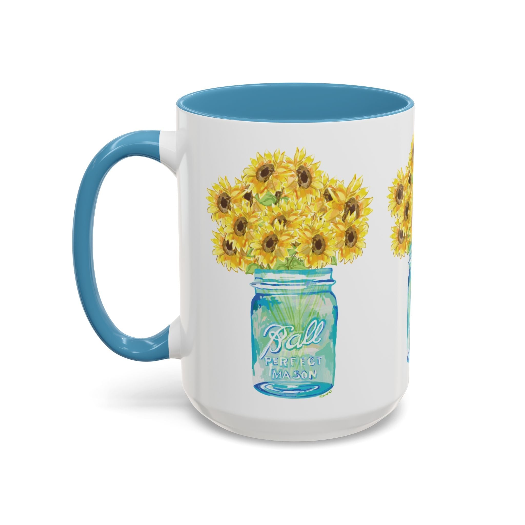 Sunflower Mason Jar Two Tone Ceramic Coffee Mugs - Blue Cava