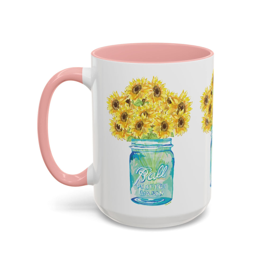 Sunflower Mason Jar Two Tone Ceramic Coffee Mugs - Blue Cava